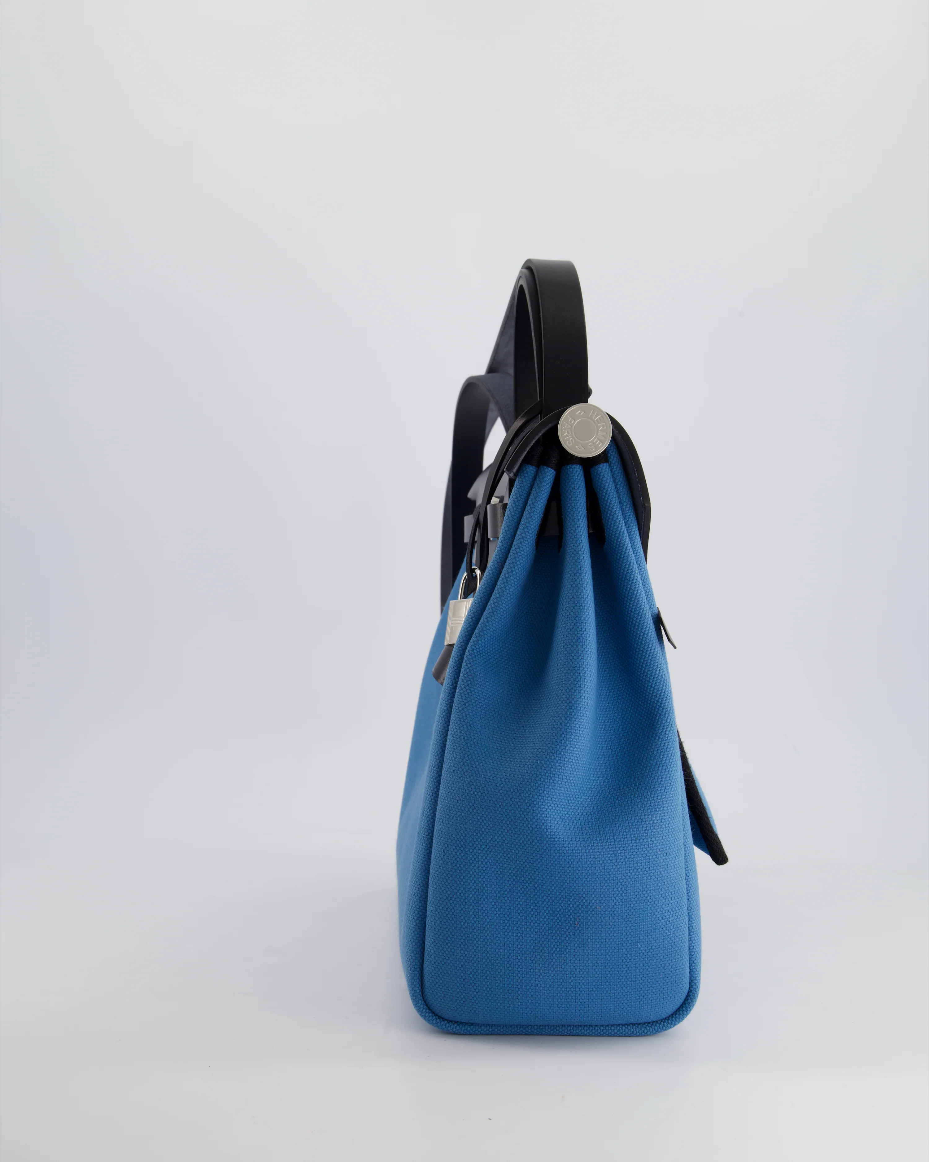 Hermès Herbag 31 Bag in Blue Jean Canvas and Noir Vache Hunter Leather with Palladium Hardware - Image 7