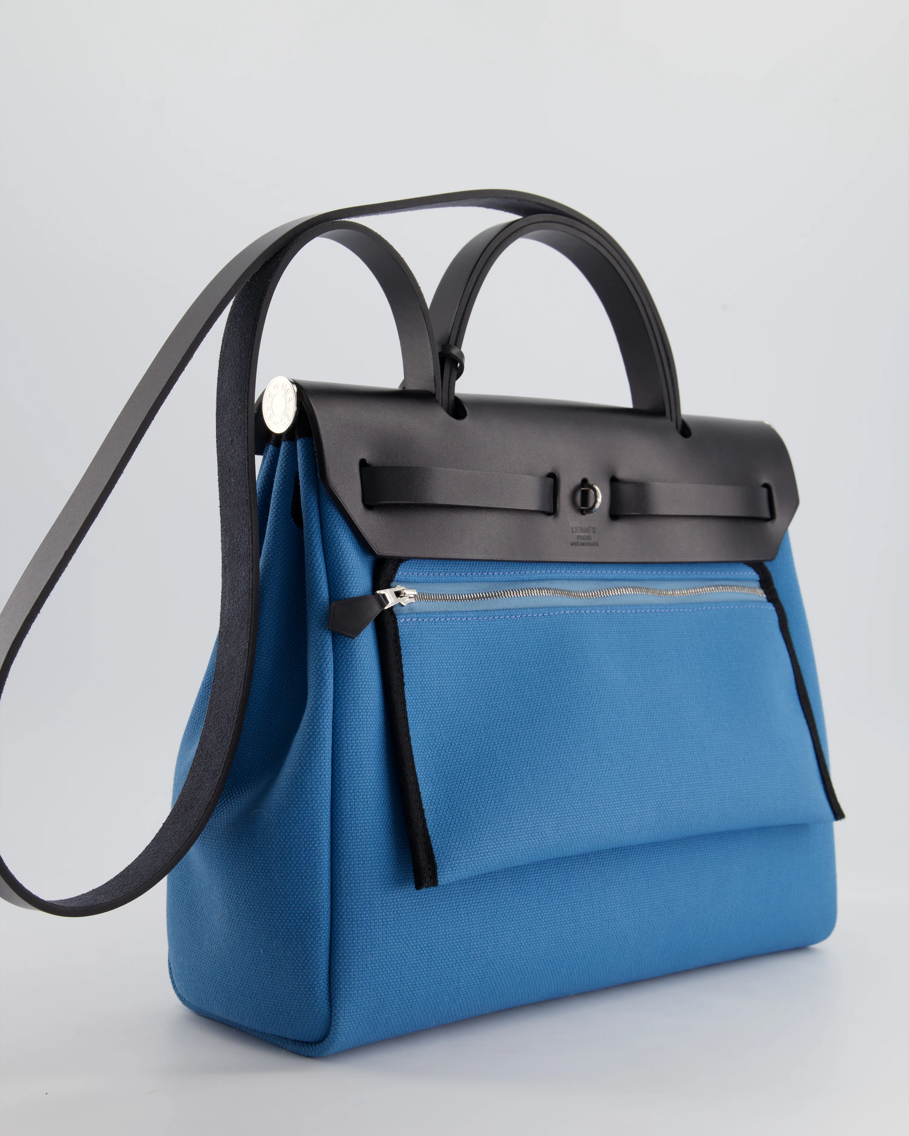 Hermès Herbag 31 Bag in Blue Jean Canvas and Noir Vache Hunter Leather with Palladium Hardware - Image 8