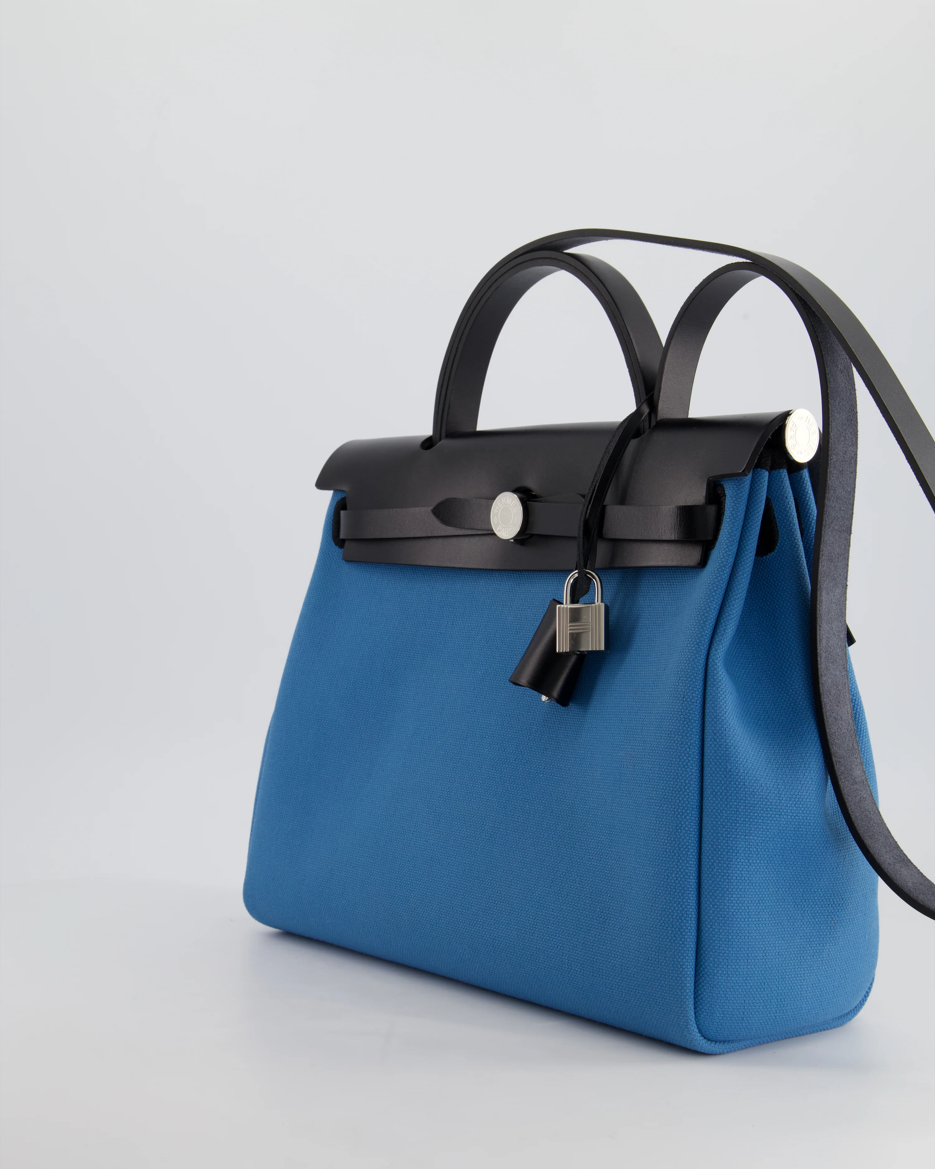 Hermès Herbag 31 Bag in Blue Jean Canvas and Noir Vache Hunter Leather with Palladium Hardware - Image 9