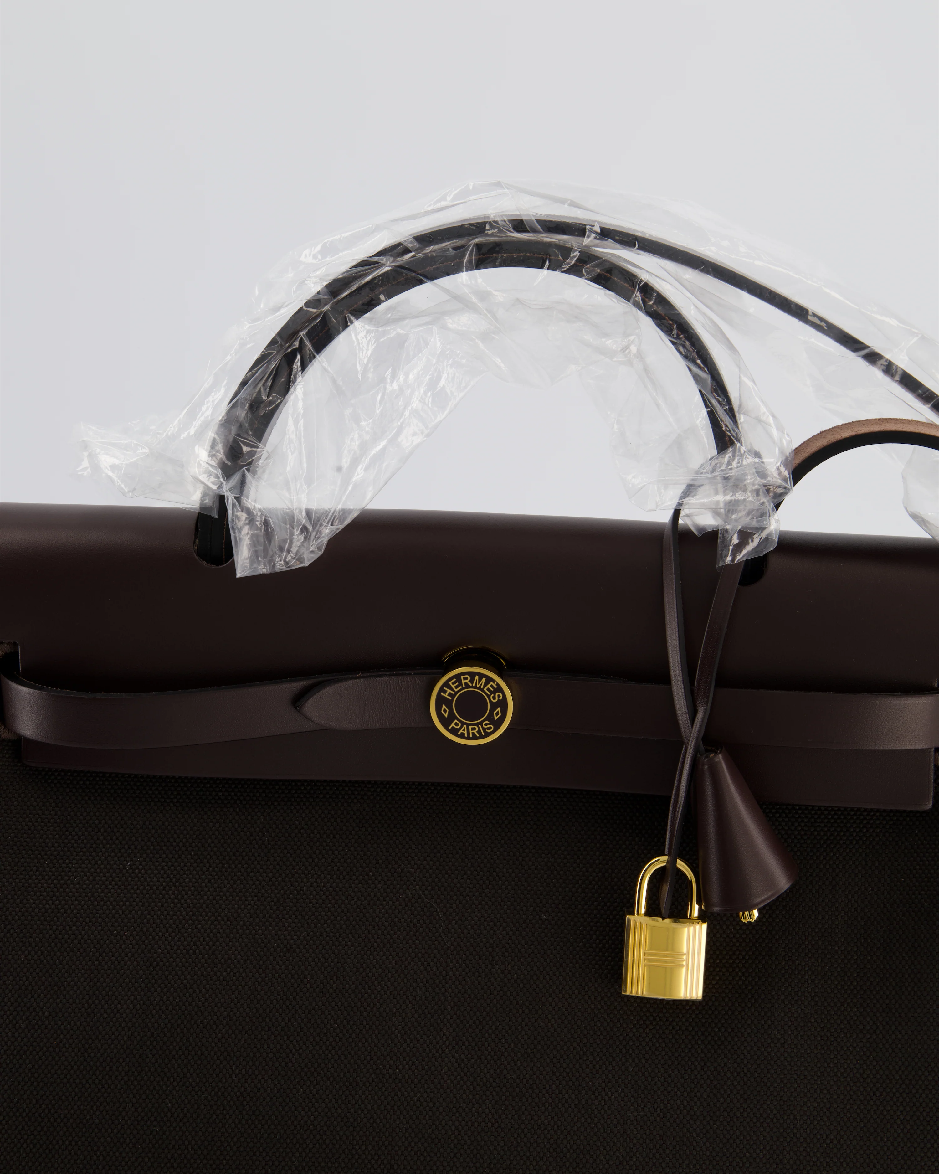 Hermès Herbag 31 Zip Bag in Dark Bronze in Toile Officier Canvas, and Ebene Vache Hunter Leather with Gold Hardware - Image 14