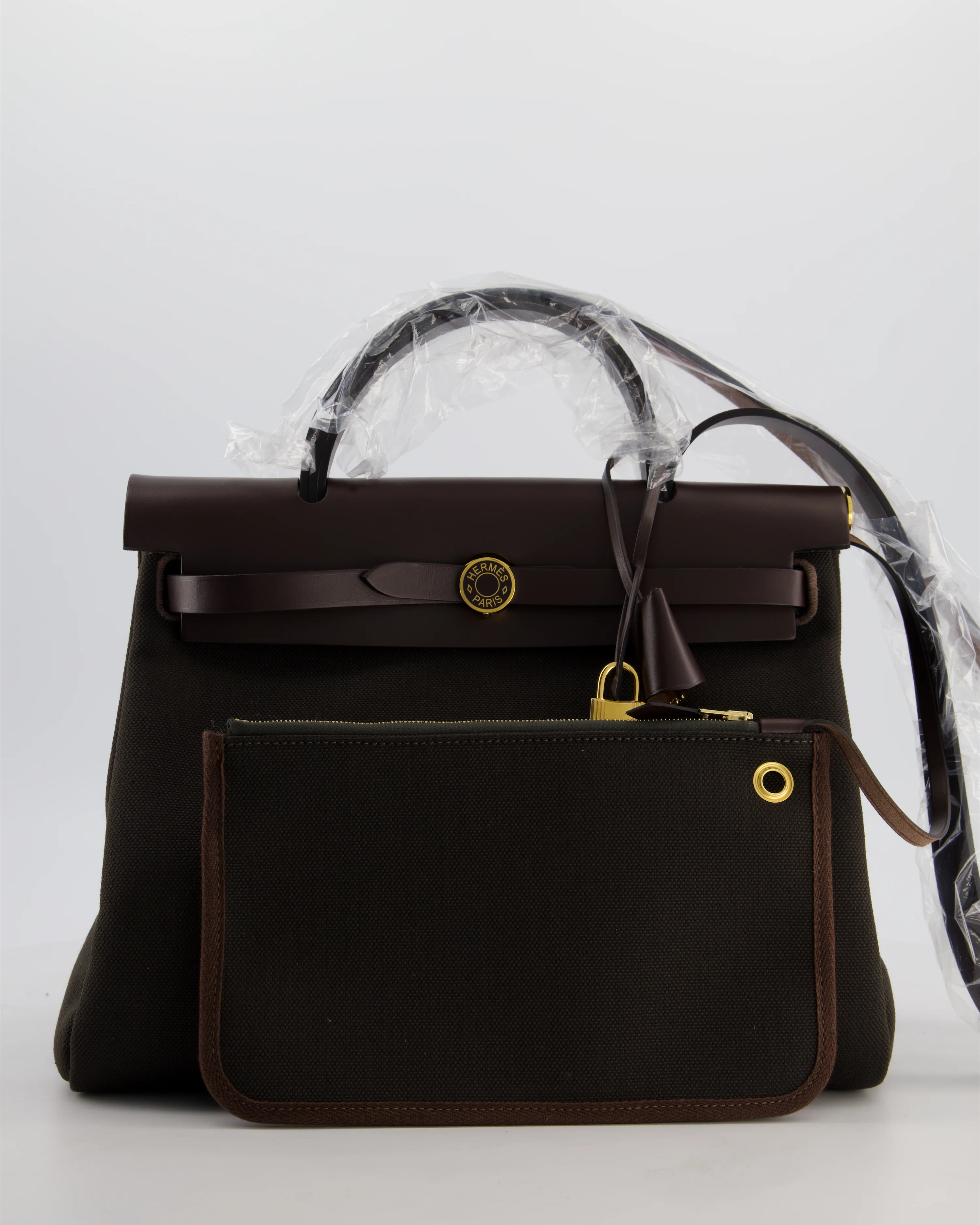 Hermès Herbag 31 Zip Bag in Dark Bronze in Toile Officier Canvas, and Ebene Vache Hunter Leather with Gold Hardware - Image 2