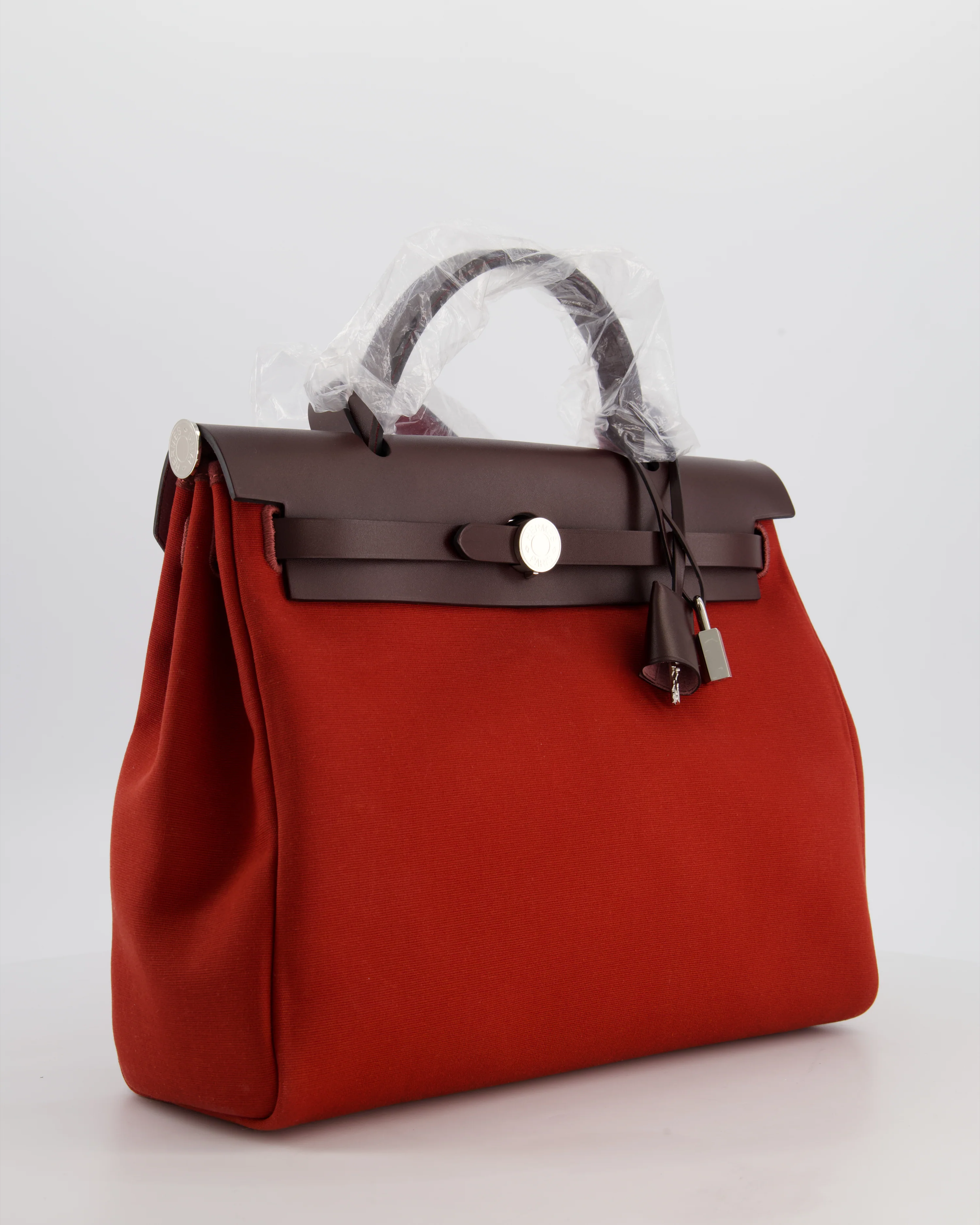 Hermès Herbag Zip 31 Retourne Verso Bag in Rouge Venetian & Rose Extreme Canvas with Rouge Sellier Leather and Palladium Hardware - Image 3