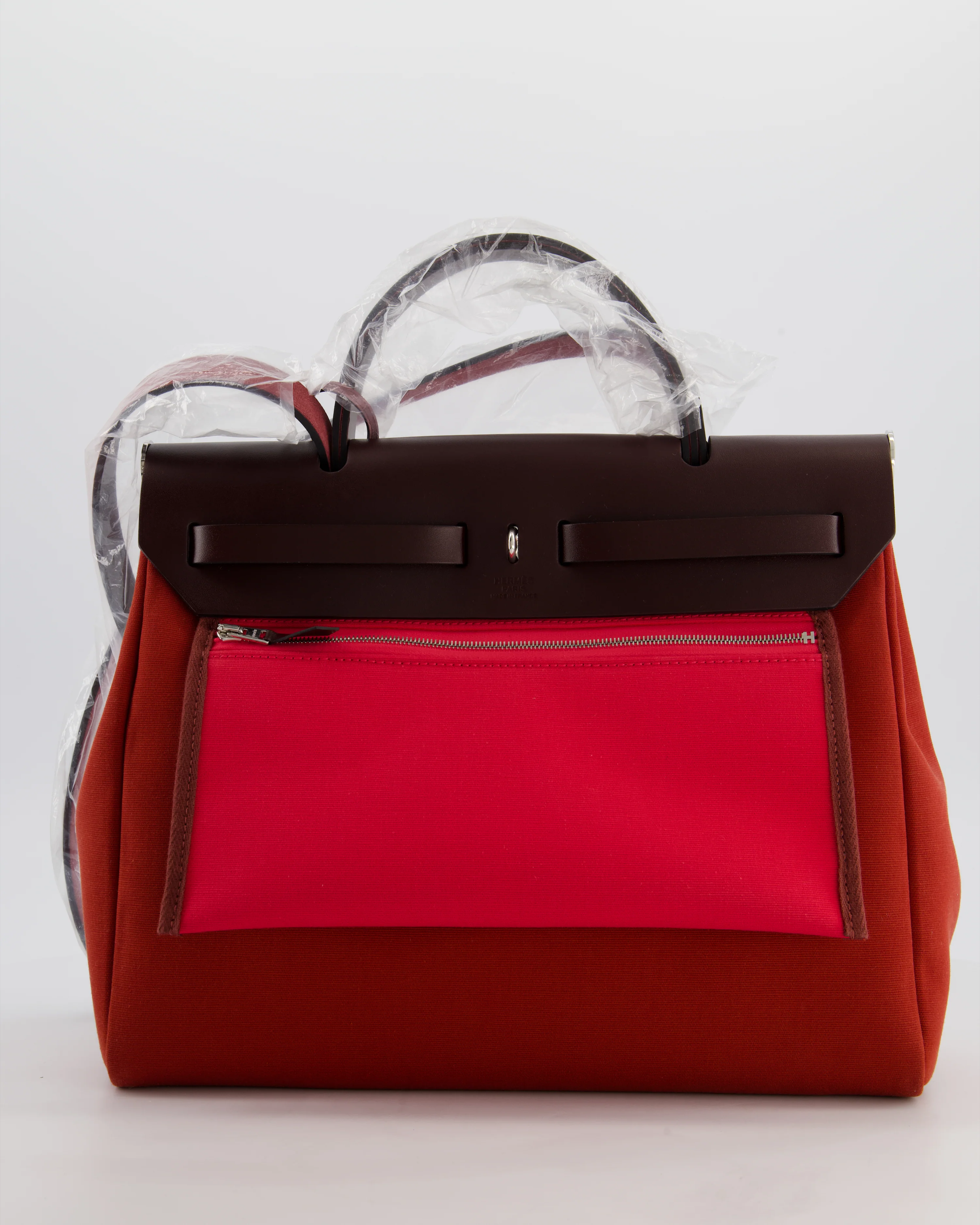 Hermès Herbag Zip 31 Retourne Verso Bag in Rouge Venetian & Rose Extreme Canvas with Rouge Sellier Leather and Palladium Hardware - Image 6