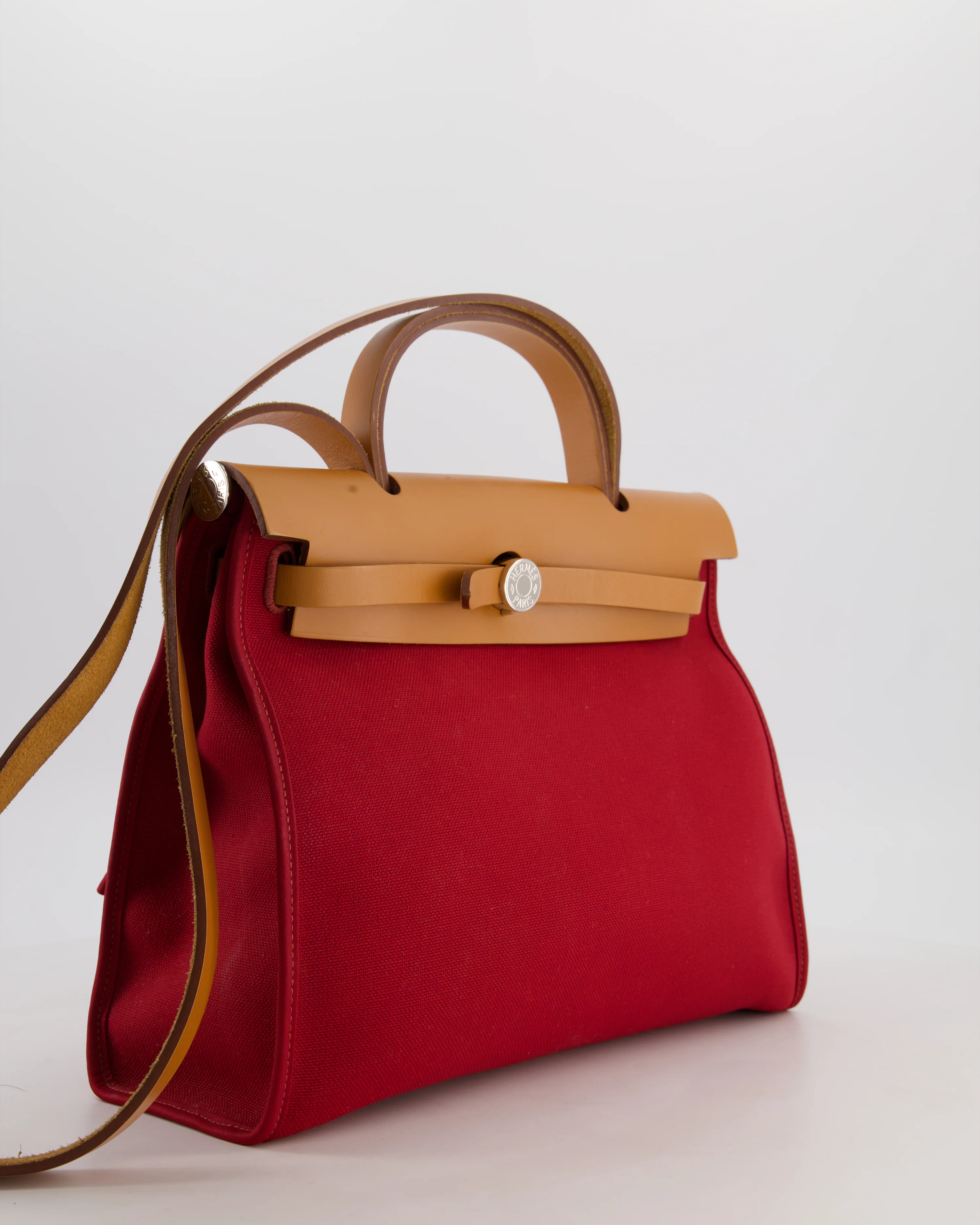 Hermès Herbag Zip 31 Retourne Bag in Naturel Vache Hunter Leather & Rouge Casaque Toile Canvas Canvas with Palladium Hardware - Image 3