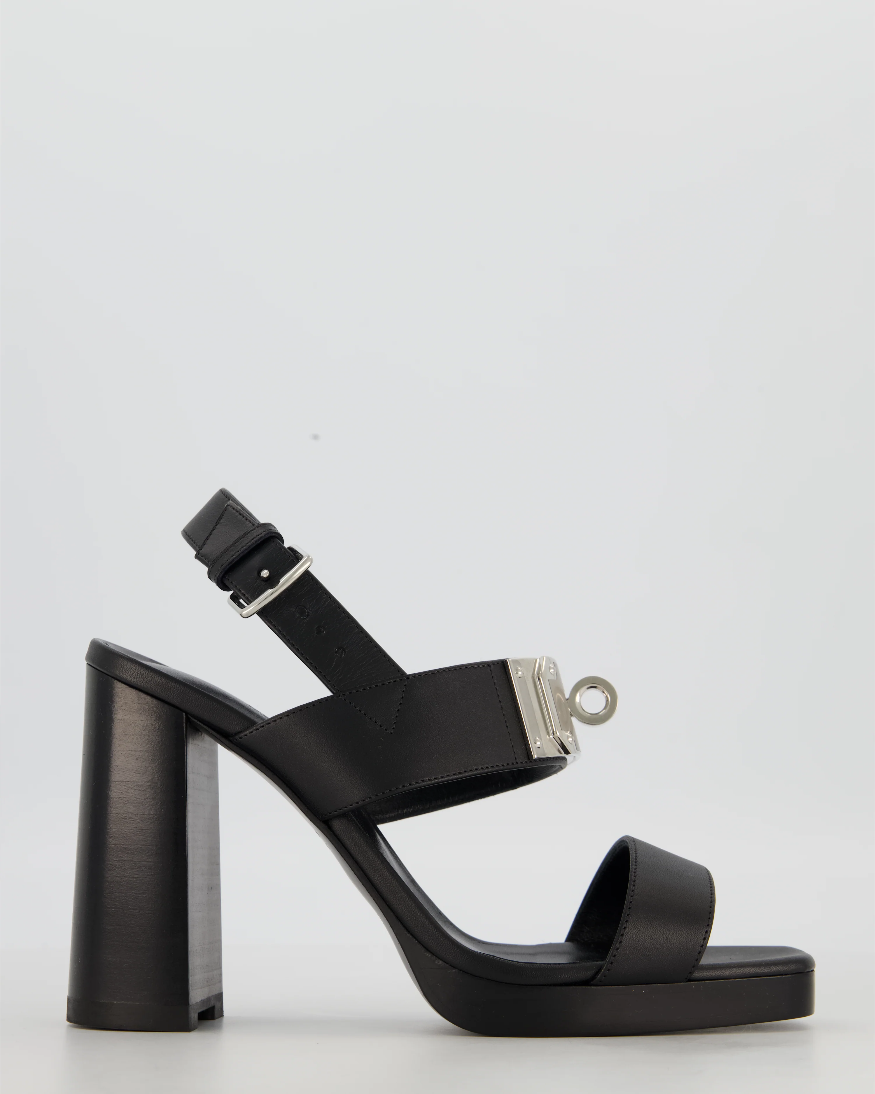 Hermès Ilona 90 Heeled Sandals in Noir Calfskin Leather with Palladium Hardware Size EU 38