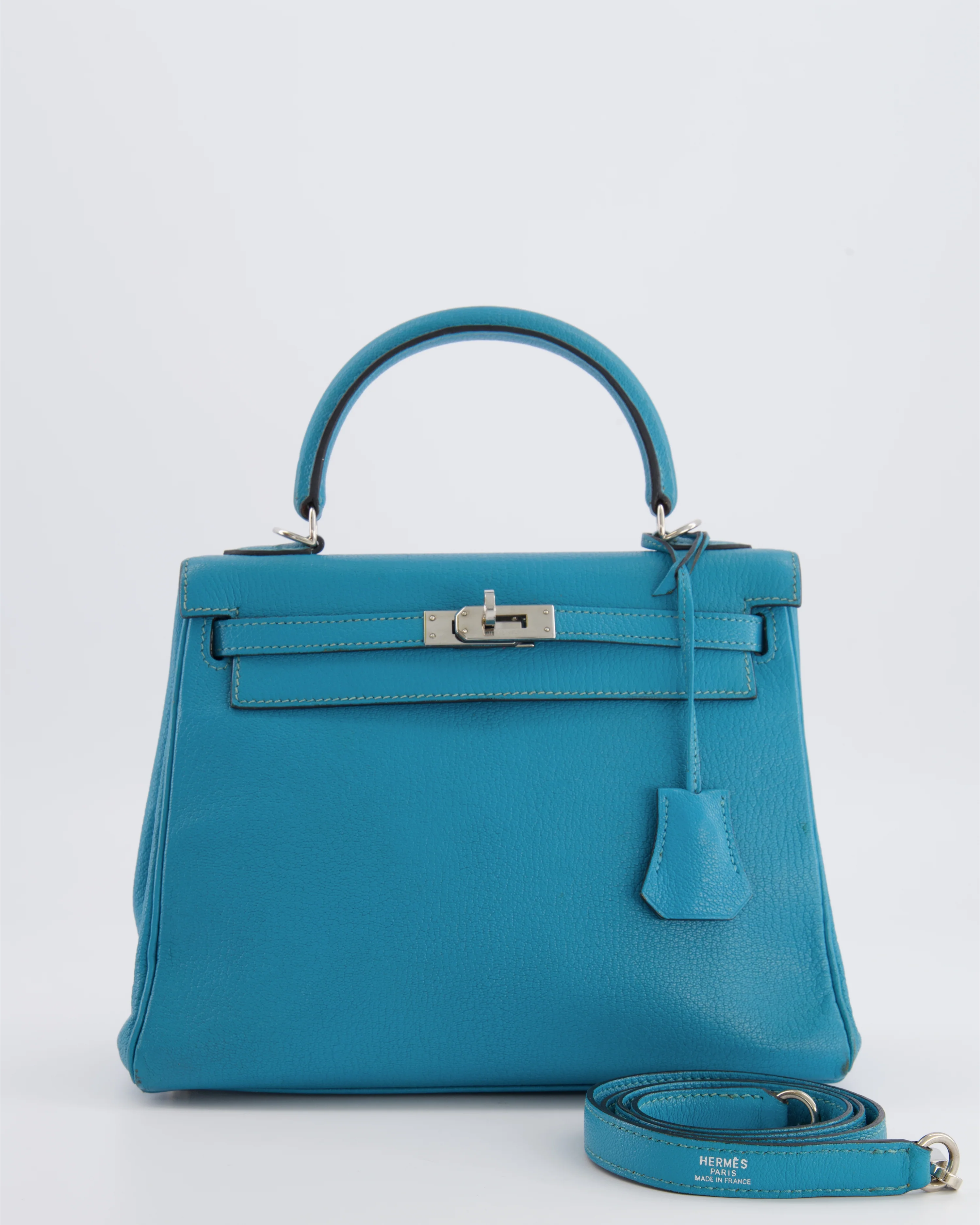 Hermès Kelly 25 Retourne Bag in Bleu Paon Evercolor Leather with Palladium Hardware