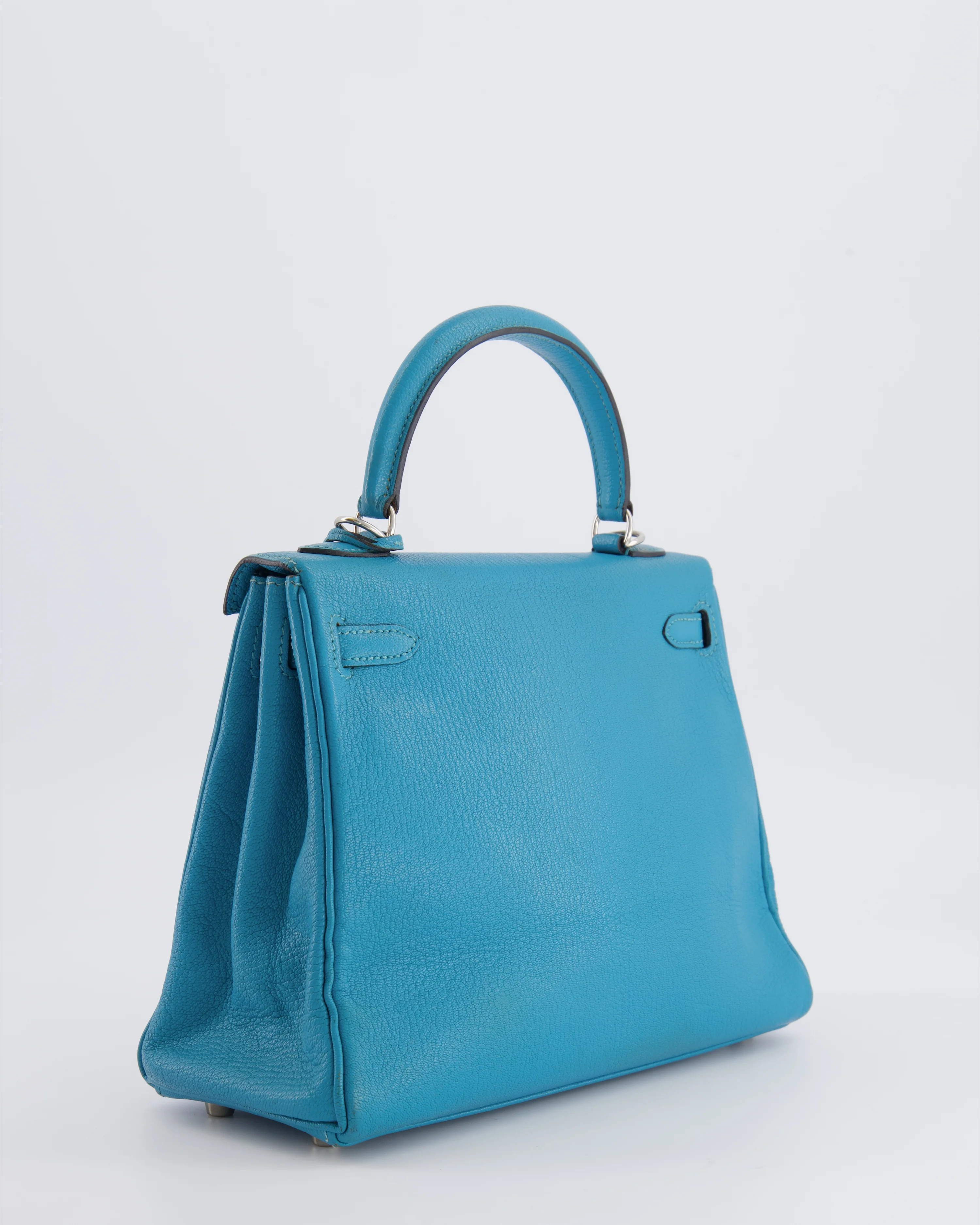 Hermès Kelly 25 Retourne Bag in Bleu Paon Evercolor Leather with Palladium Hardware - Image 11