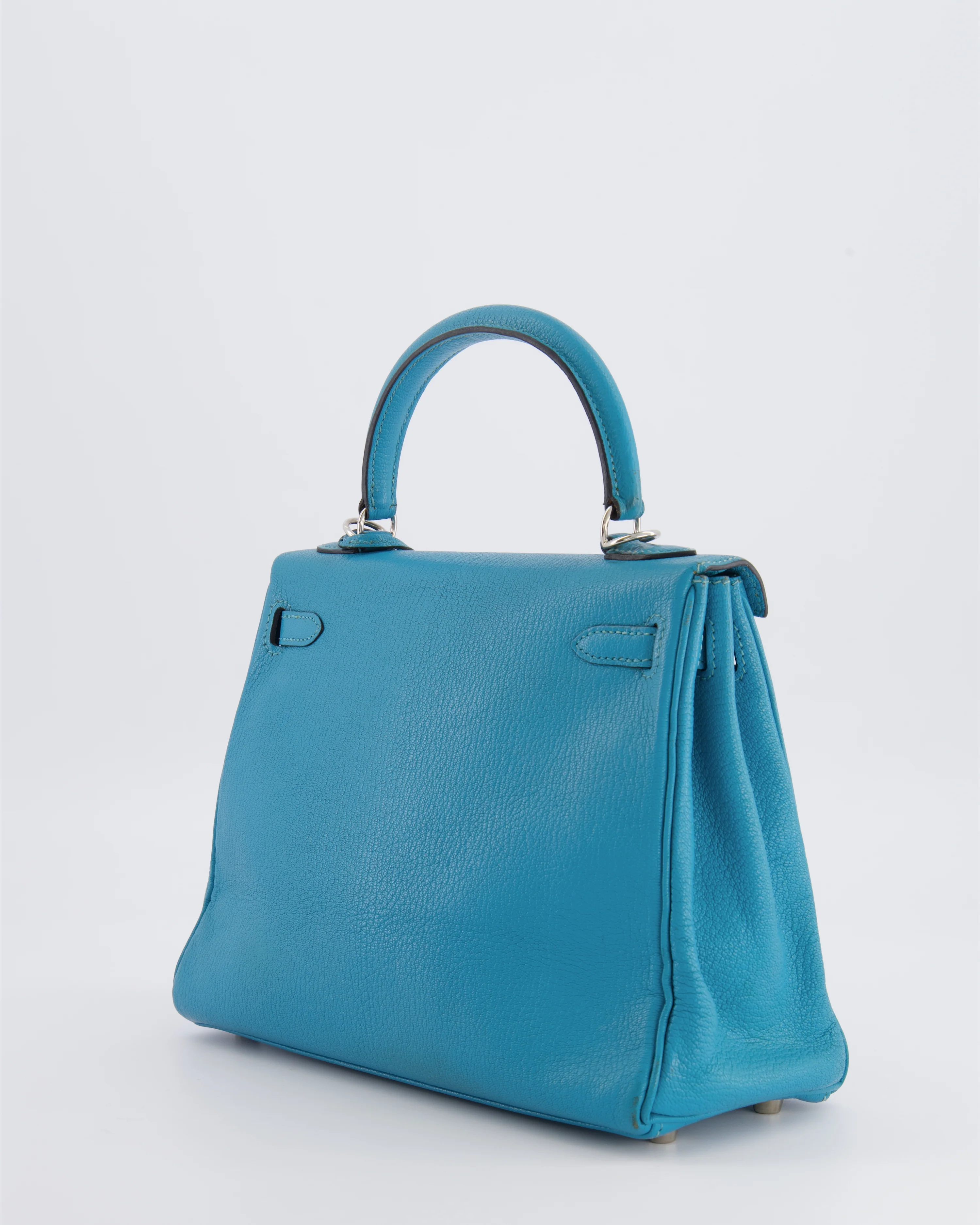 Hermès Kelly 25 Retourne Bag in Bleu Paon Evercolor Leather with Palladium Hardware - Image 12