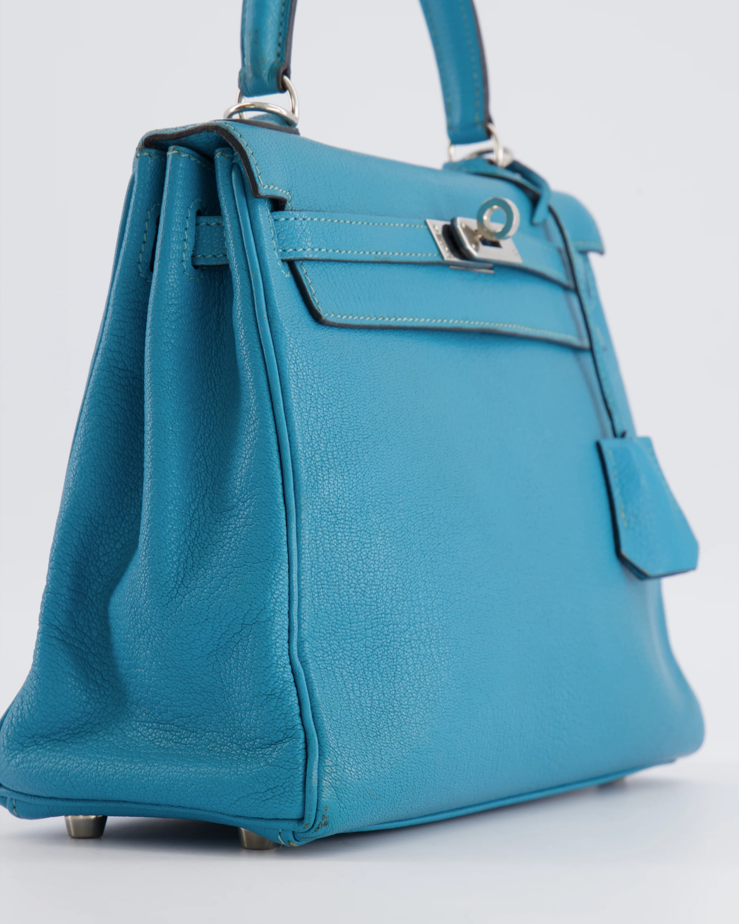 Hermès Kelly 25 Retourne Bag in Bleu Paon Evercolor Leather with Palladium Hardware - Image 13