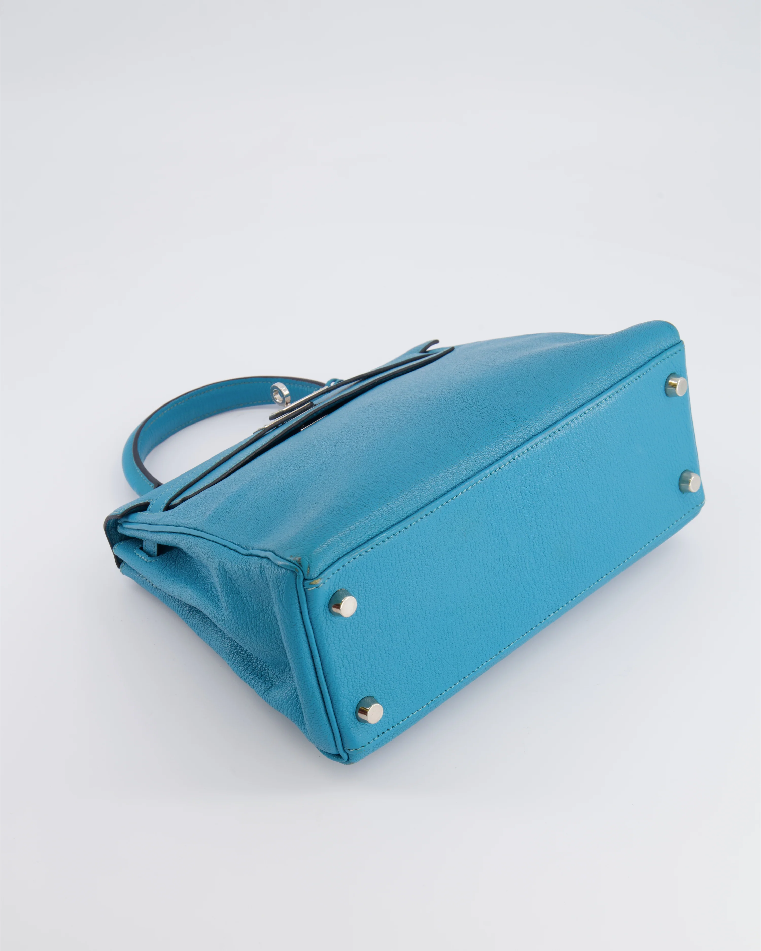 Hermès Kelly 25 Retourne Bag in Bleu Paon Evercolor Leather with Palladium Hardware - Image 18