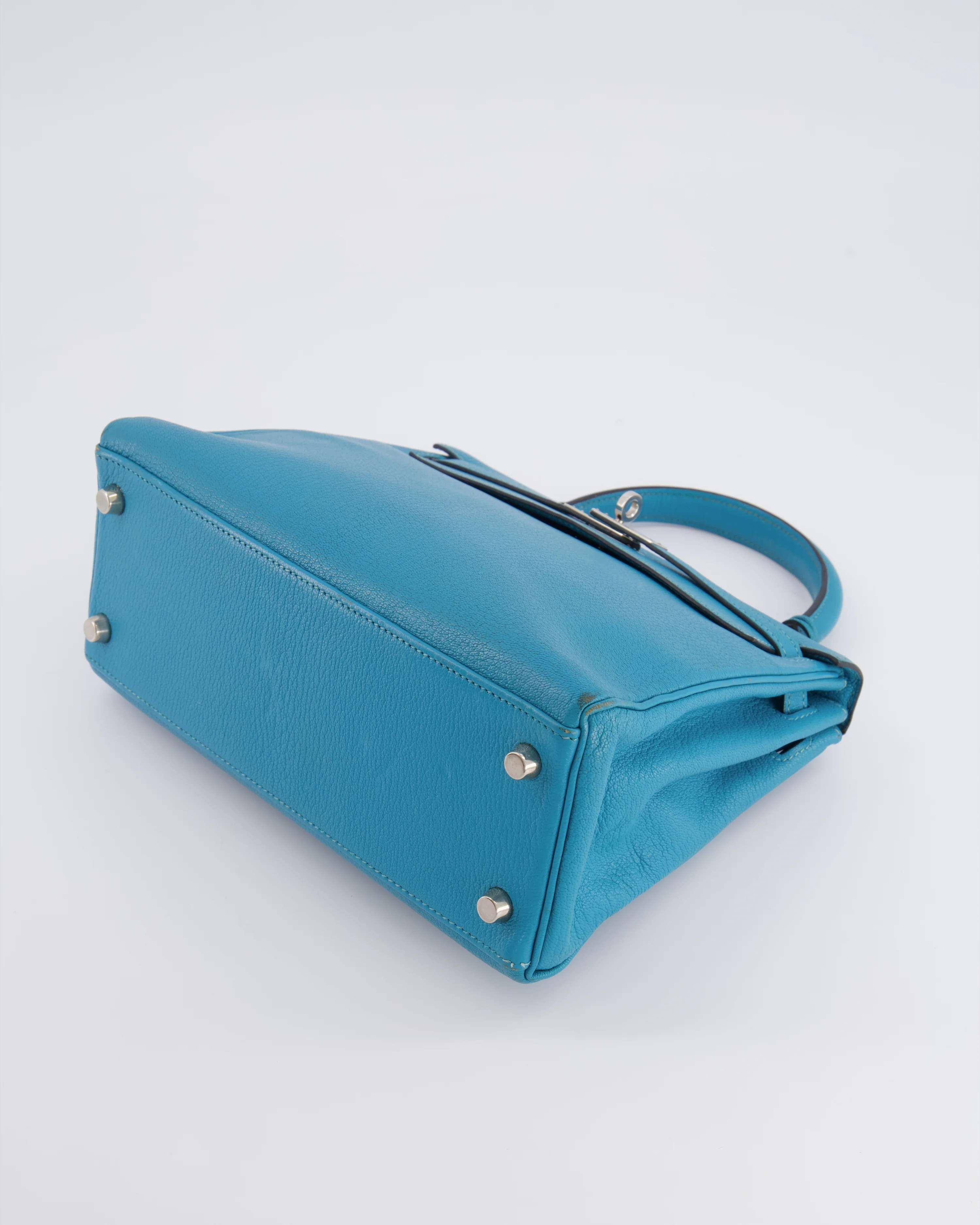 Hermès Kelly 25 Retourne Bag in Bleu Paon Evercolor Leather with Palladium Hardware - Image 19