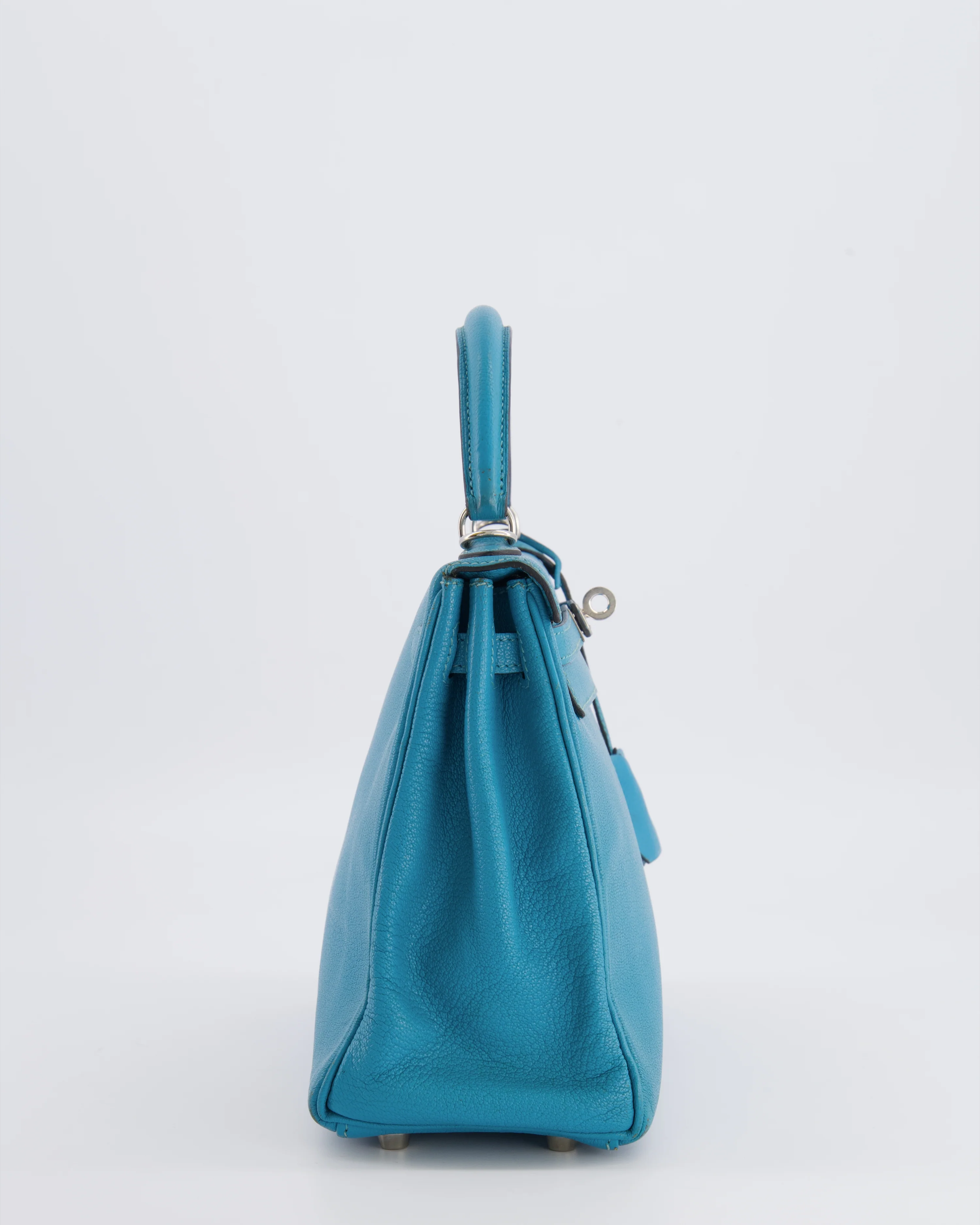 Hermès Kelly 25 Retourne Bag in Bleu Paon Evercolor Leather with Palladium Hardware - Image 8
