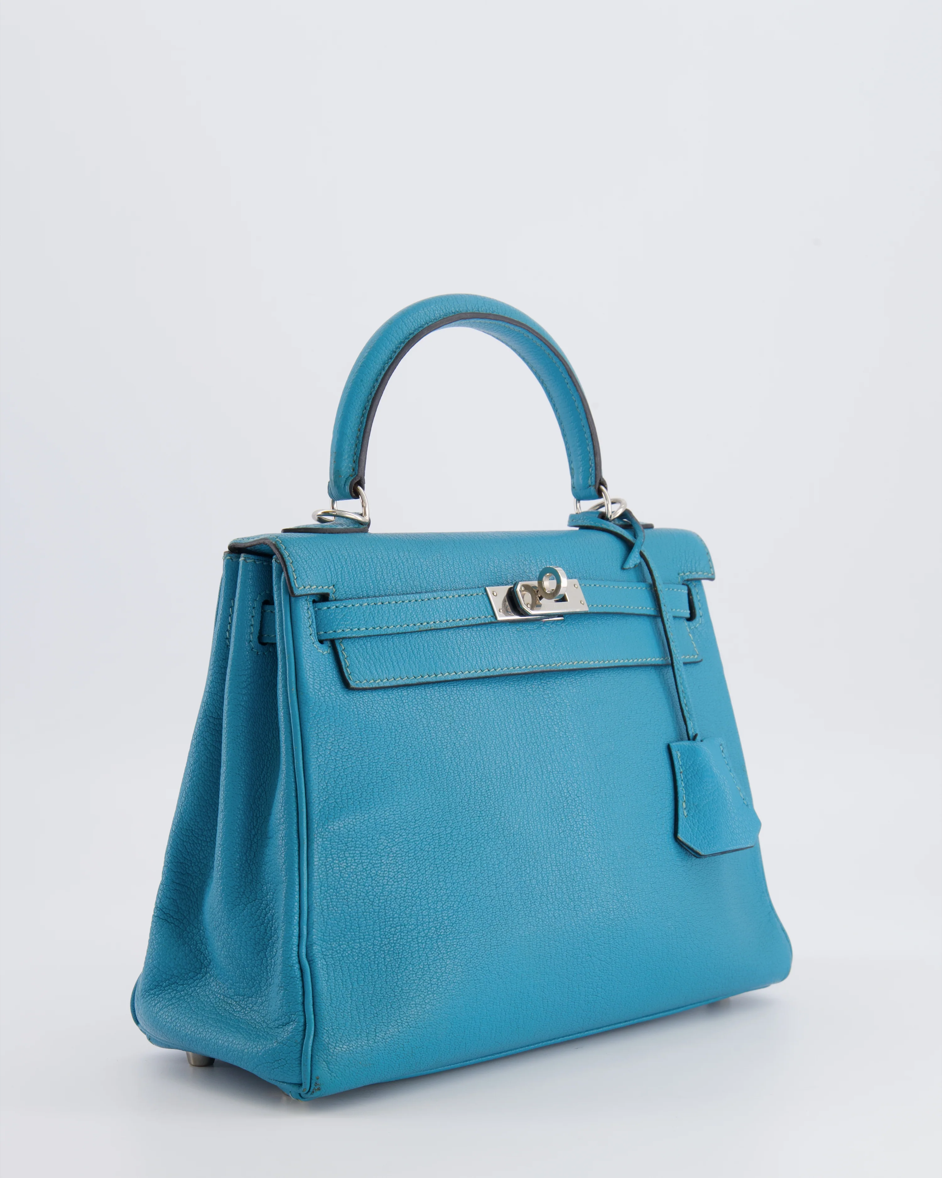 Hermès Kelly 25 Retourne Bag in Bleu Paon Evercolor Leather with Palladium Hardware - Image 9