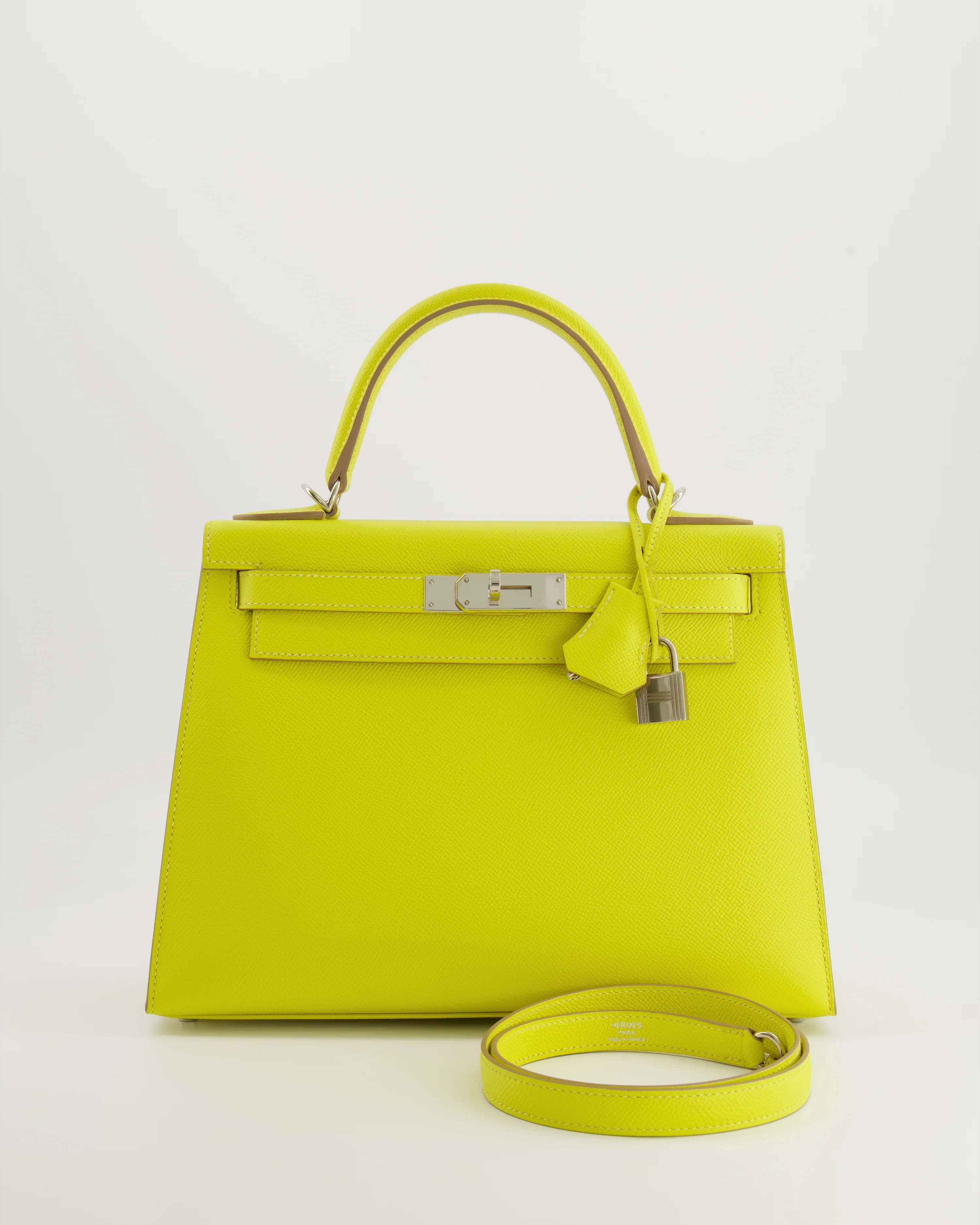 Hermès Kelly 28 Sellier Bag in Lime Epsom Leather with Palladium Hardware