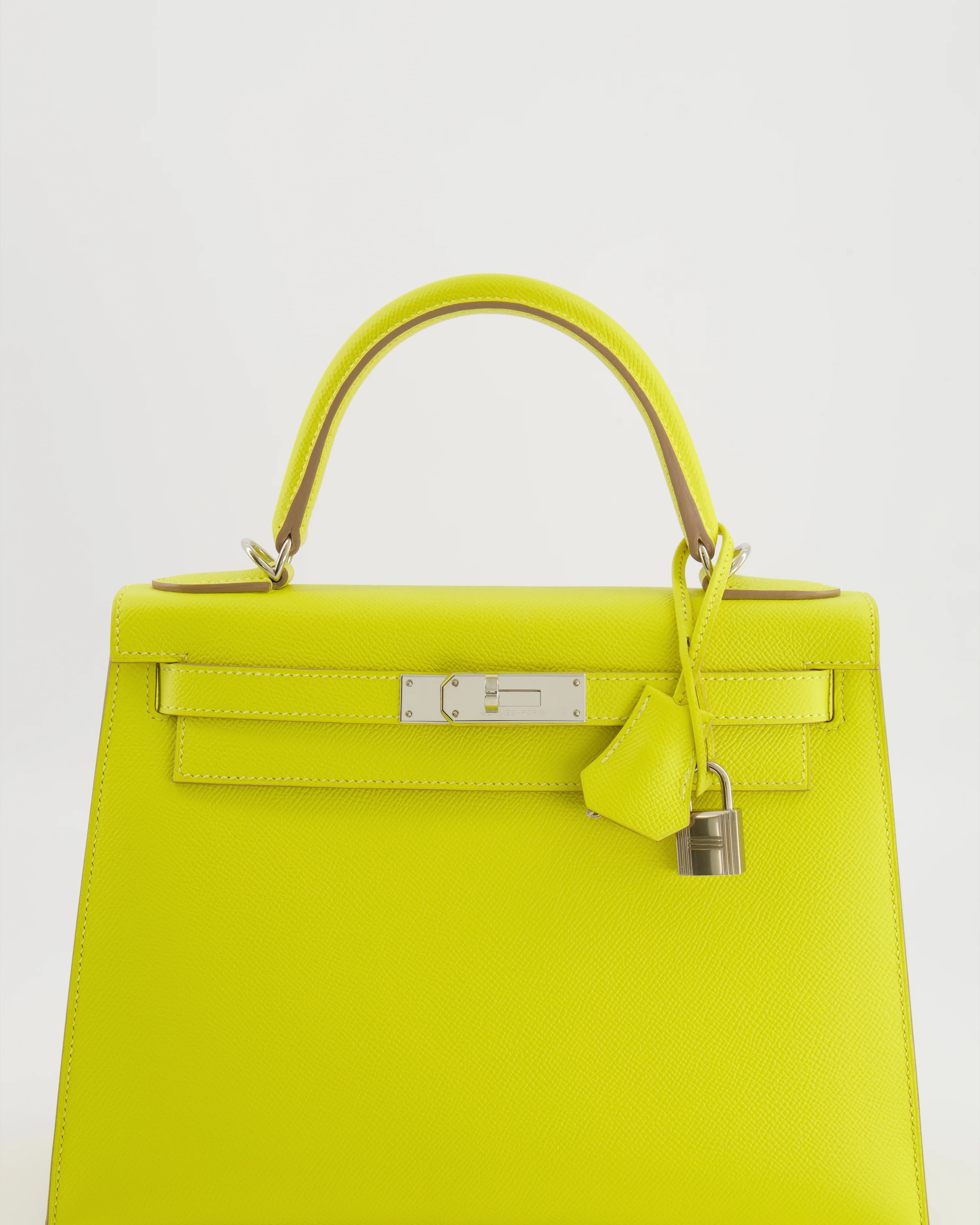Hermès Kelly 28 Sellier Bag in Lime Epsom Leather with Palladium Hardware - Image 11