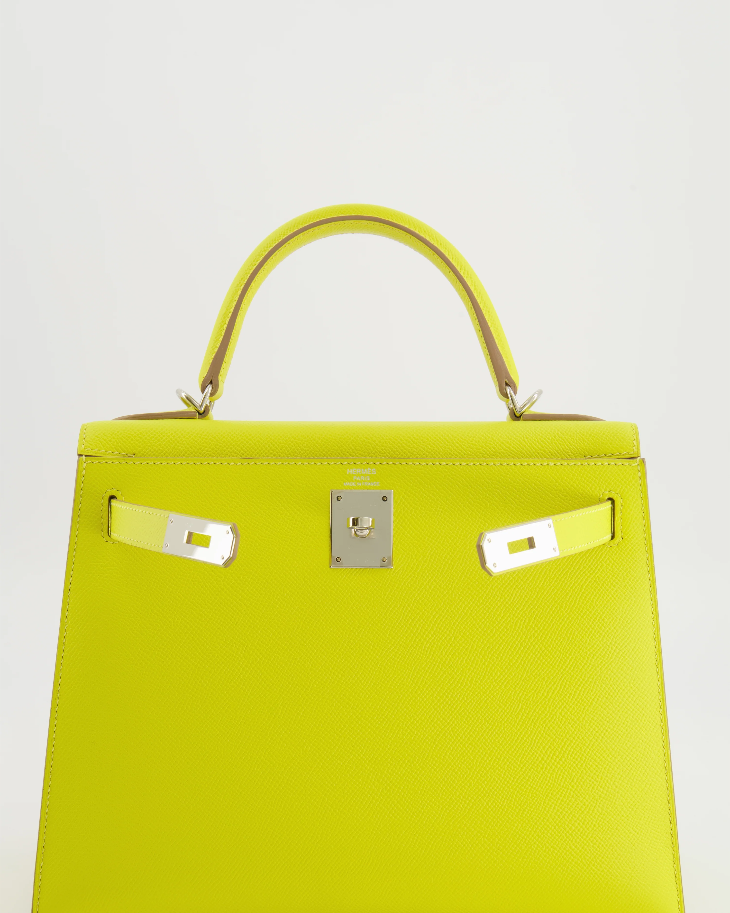 Hermès Kelly 28 Sellier Bag in Lime Epsom Leather with Palladium Hardware - Image 12