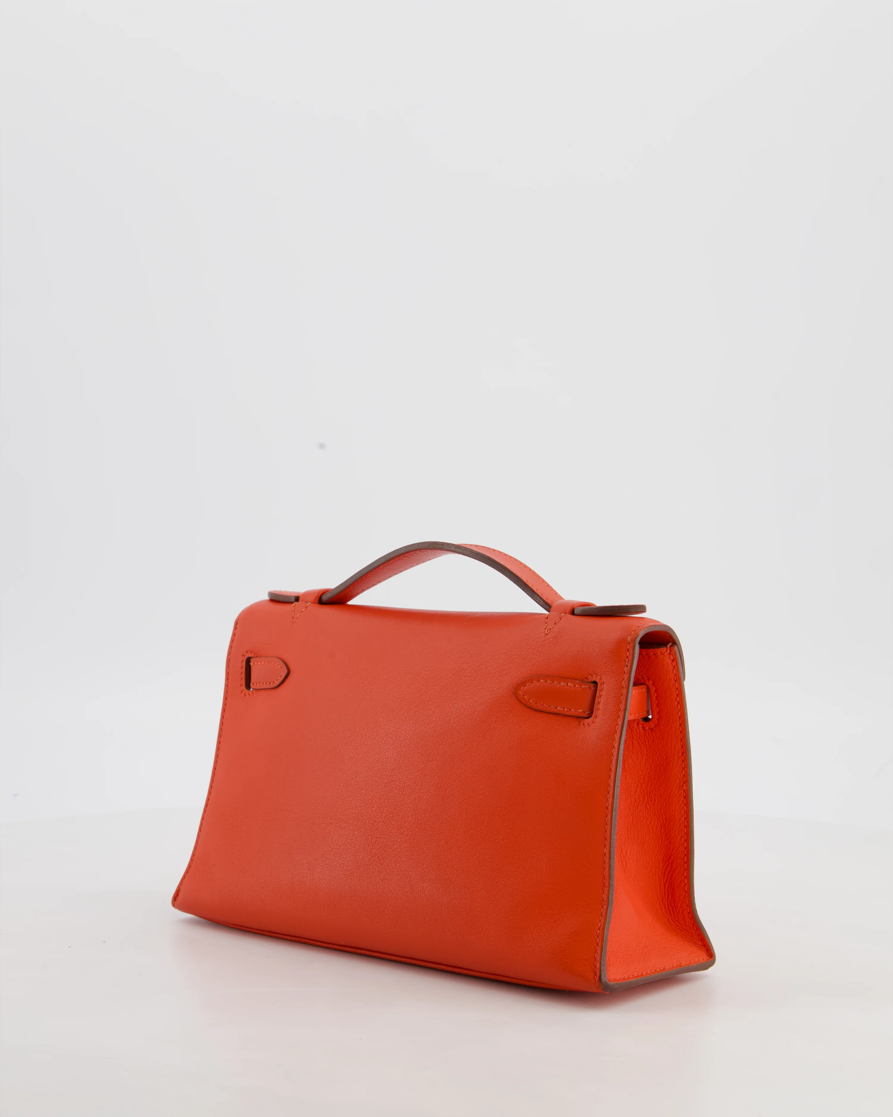 Hermès Kelly Pochette Bag in Capucine Swift Leather with Palladium Hardware - Image 5