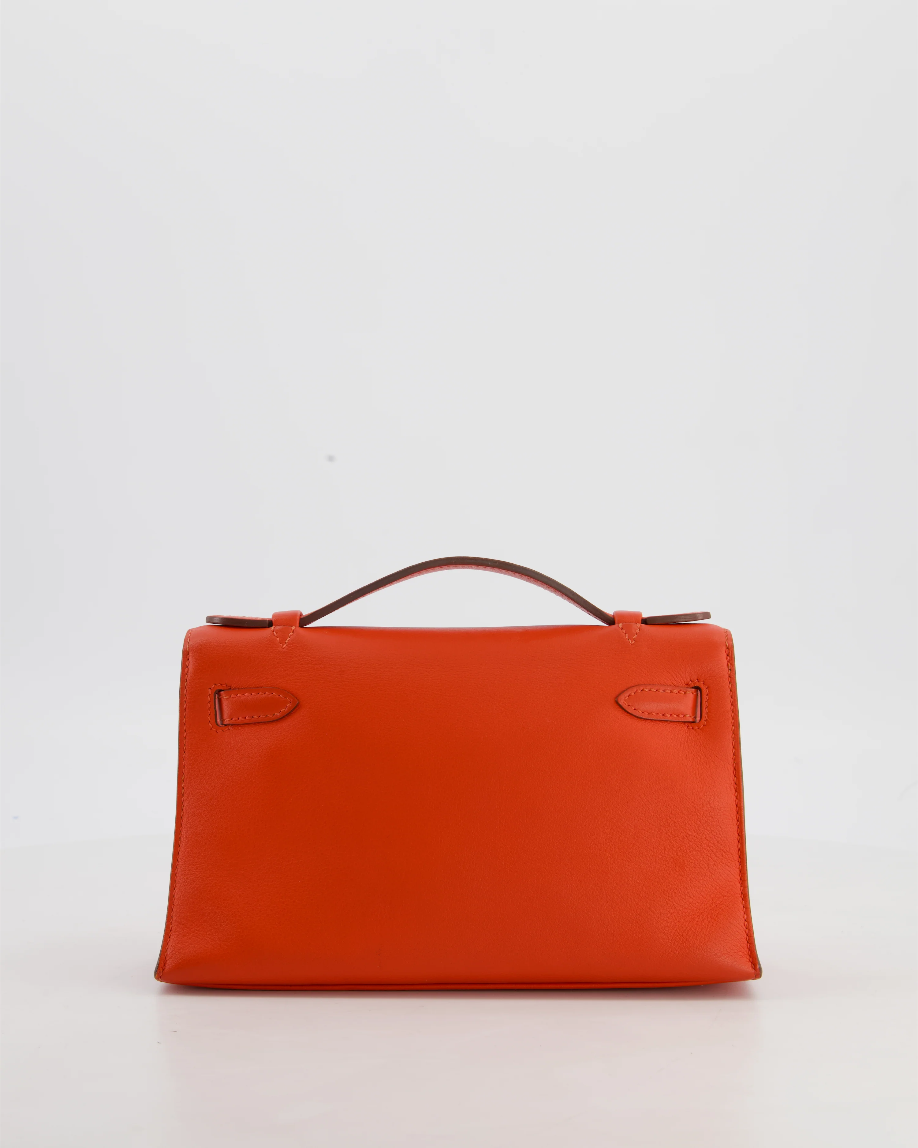 Hermès Kelly Pochette Bag in Capucine Swift Leather with Palladium Hardware - Image 6