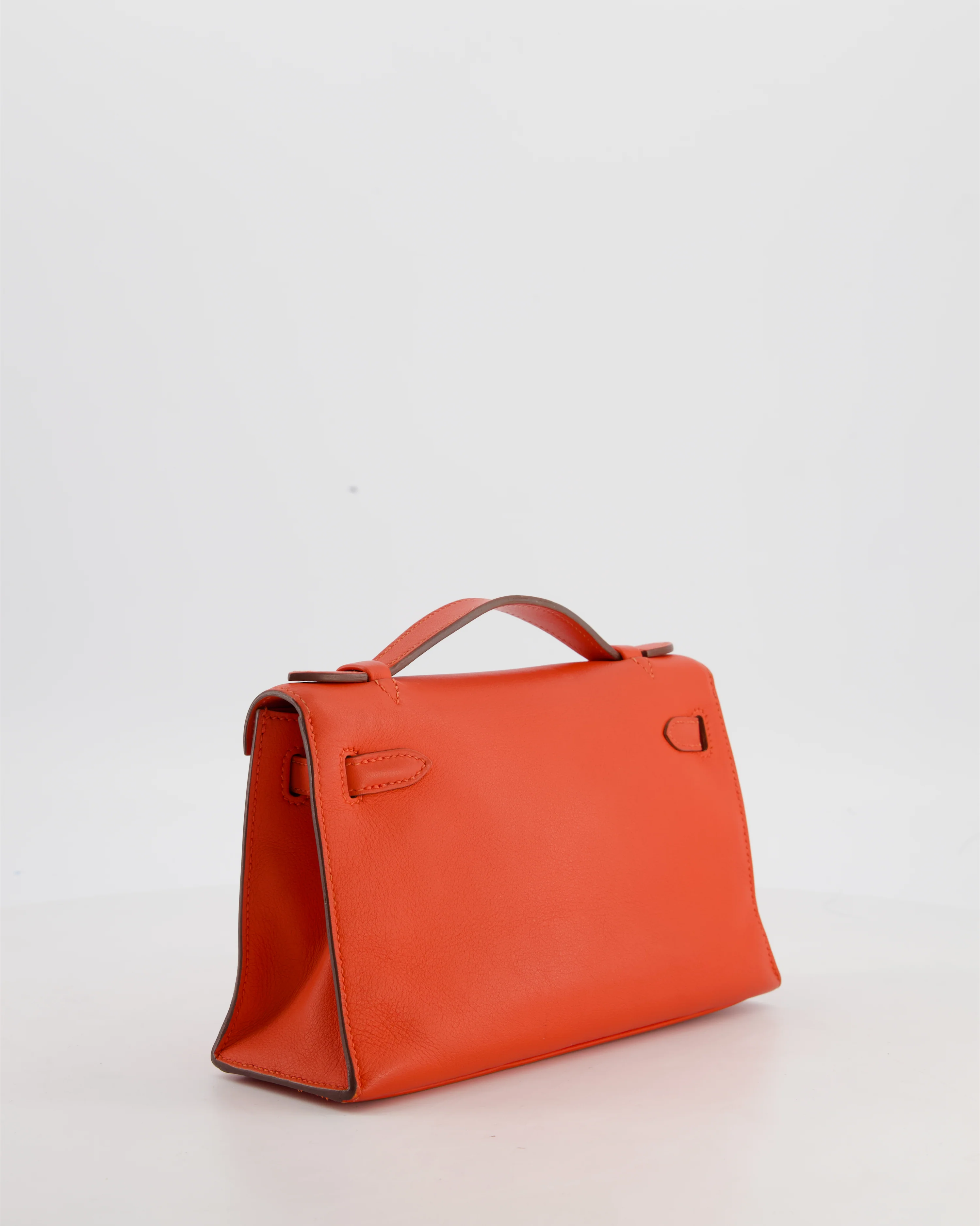 Hermès Kelly Pochette Bag in Capucine Swift Leather with Palladium Hardware - Image 7