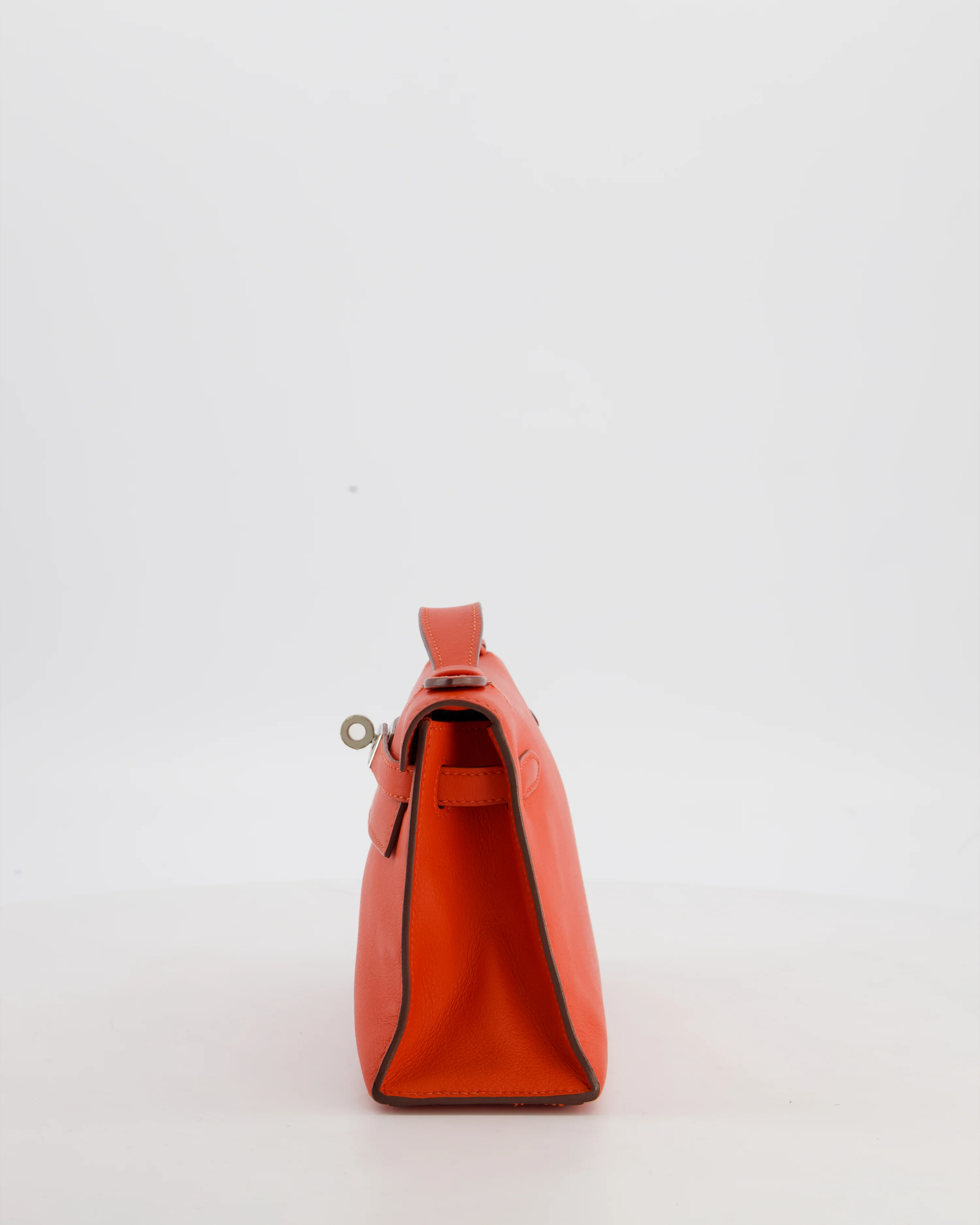 Hermès Kelly Pochette Bag in Capucine Swift Leather with Palladium Hardware - Image 8