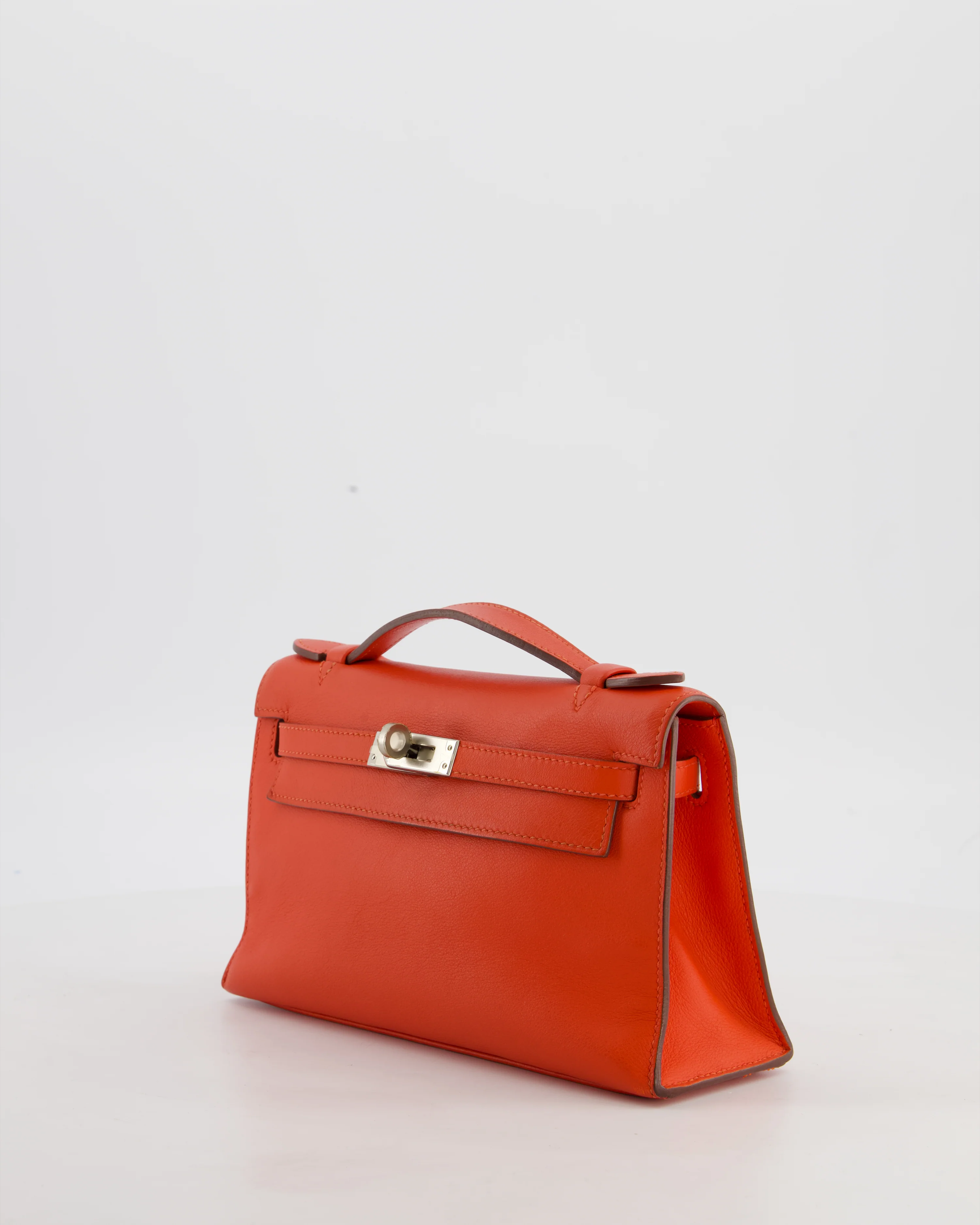 Hermès Kelly Pochette Bag in Capucine Swift Leather with Palladium Hardware - Image 9