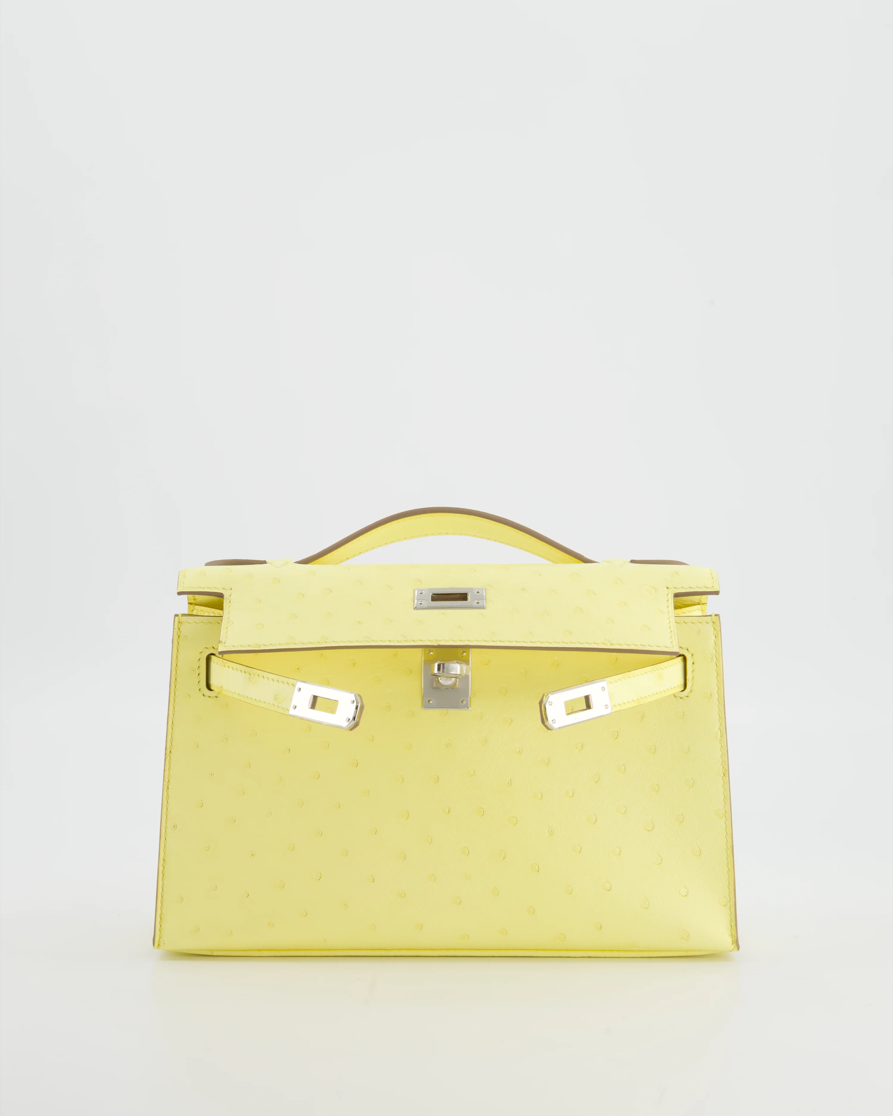 Hermès Kelly Pochette Bag in Limoncello Ostrich Leather with Palladium Hardware - Image 10
