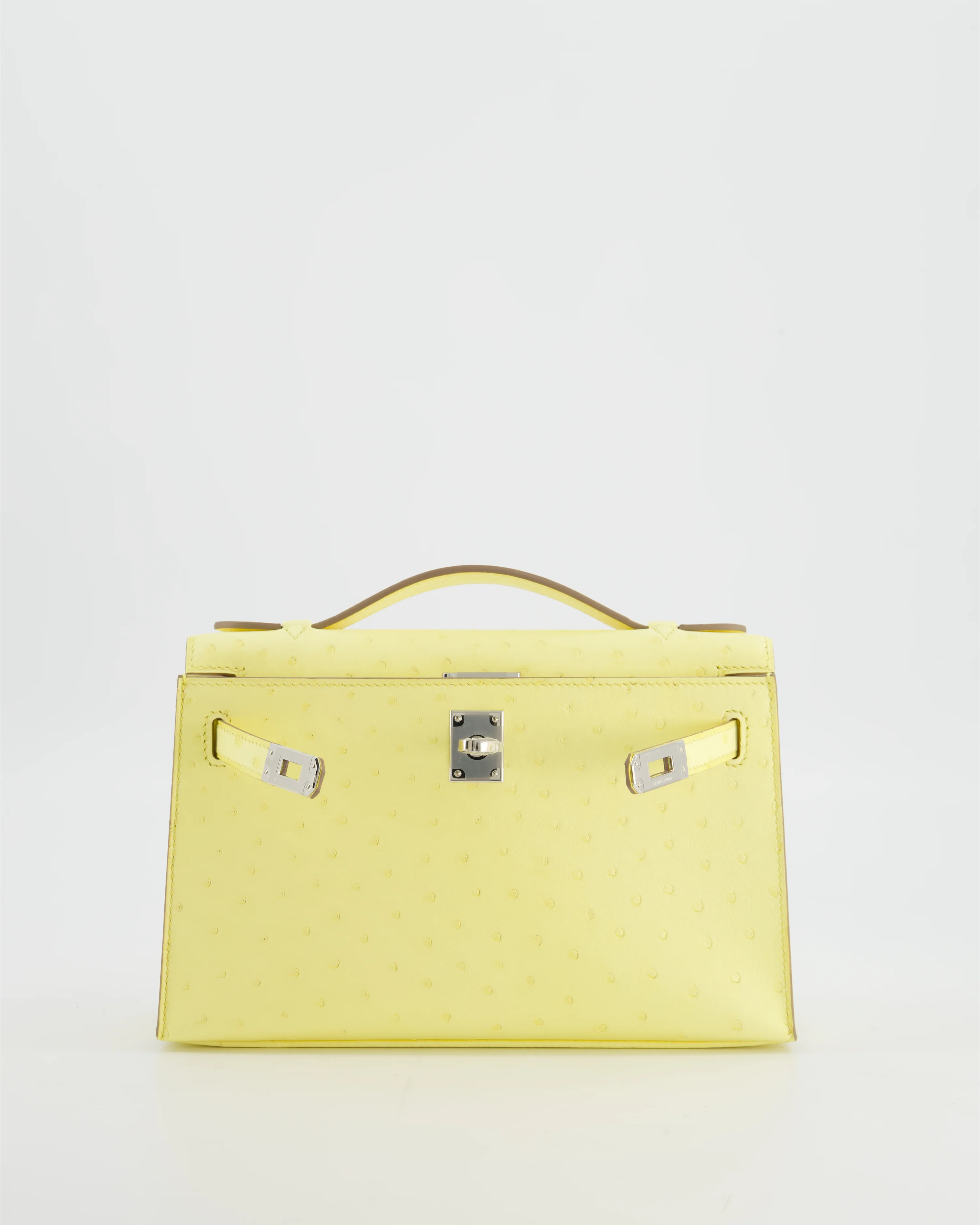 Hermès Kelly Pochette Bag in Limoncello Ostrich Leather with Palladium Hardware - Image 11