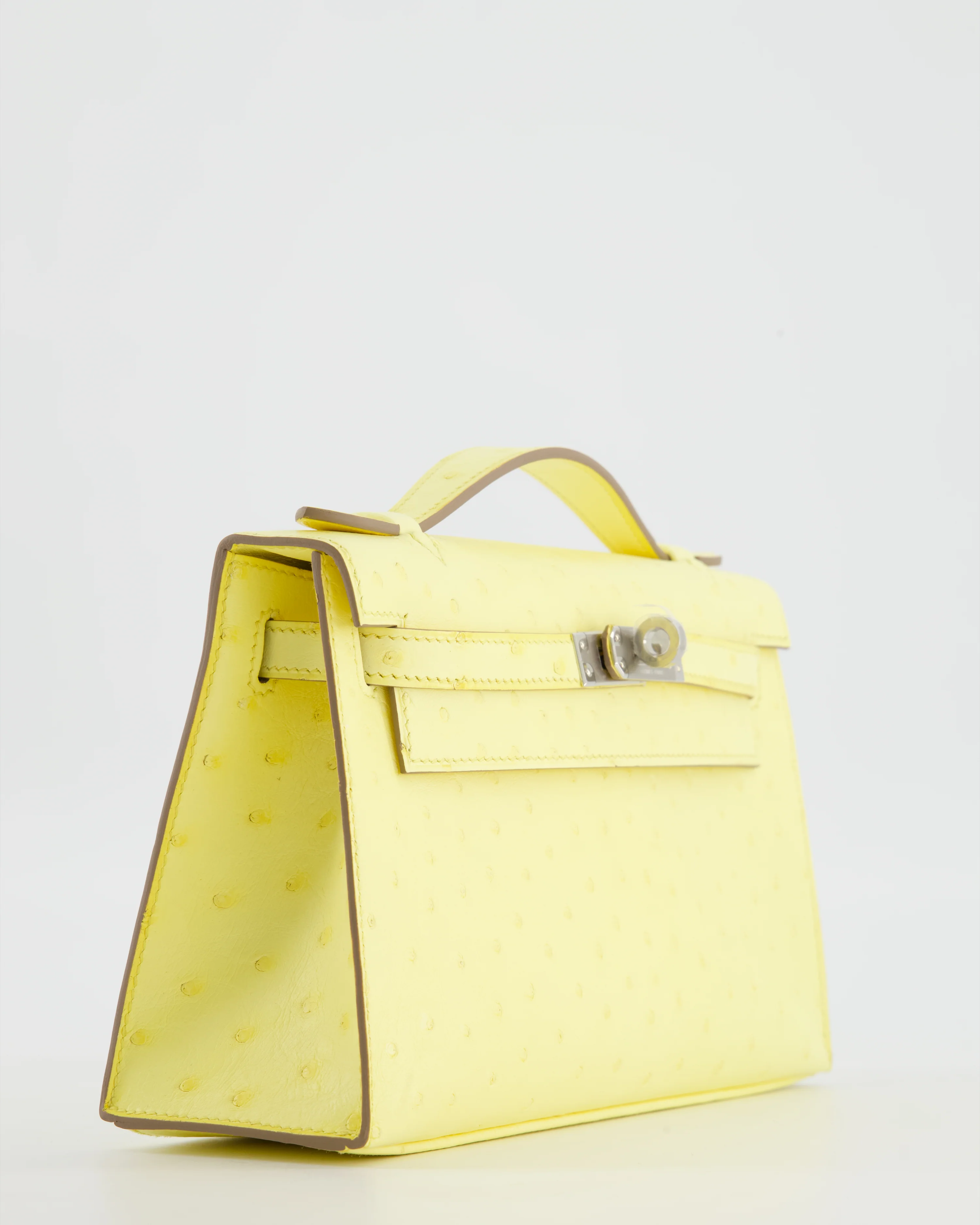 Hermès Kelly Pochette Bag in Limoncello Ostrich Leather with Palladium Hardware - Image 12