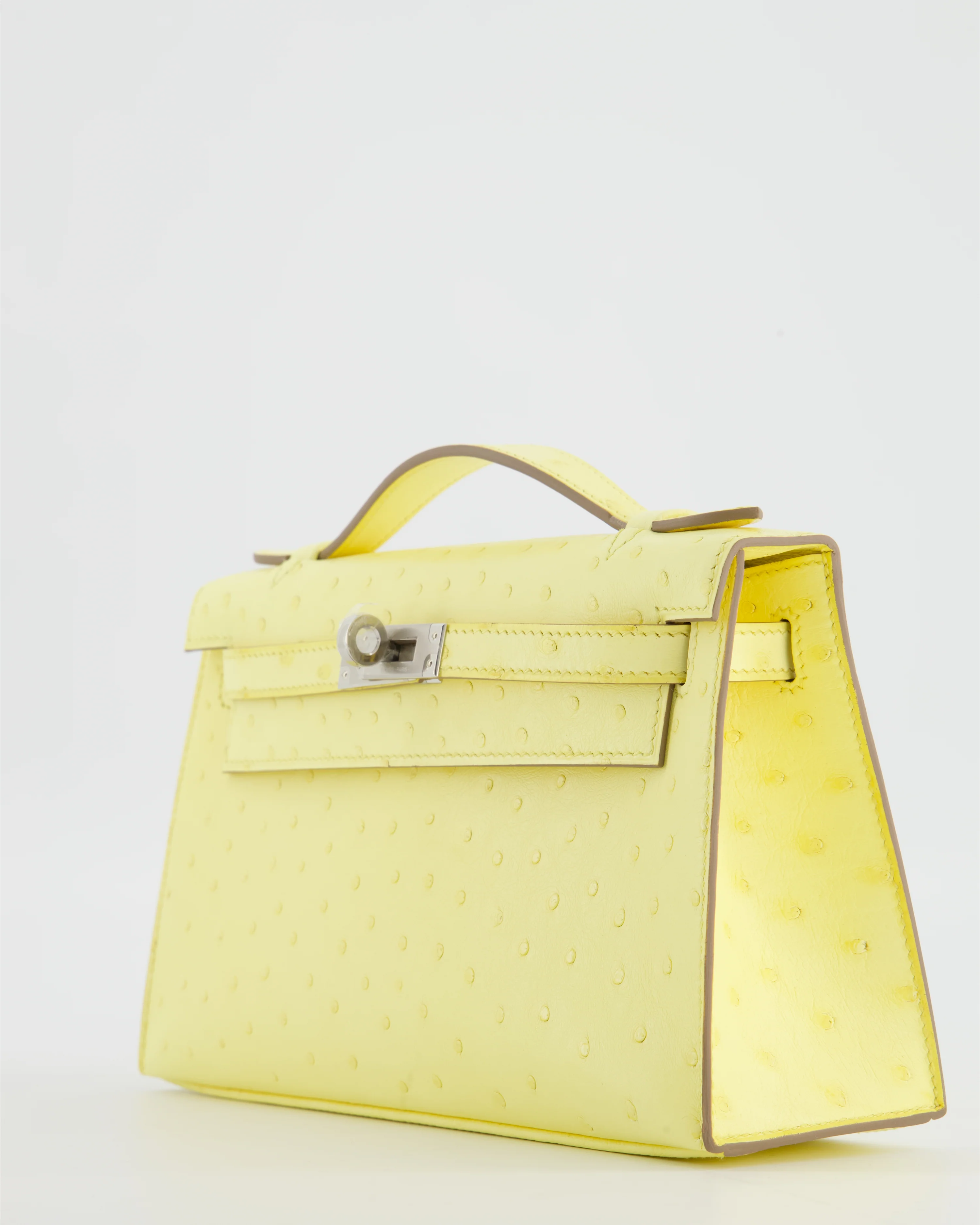 Hermès Kelly Pochette Bag in Limoncello Ostrich Leather with Palladium Hardware - Image 13