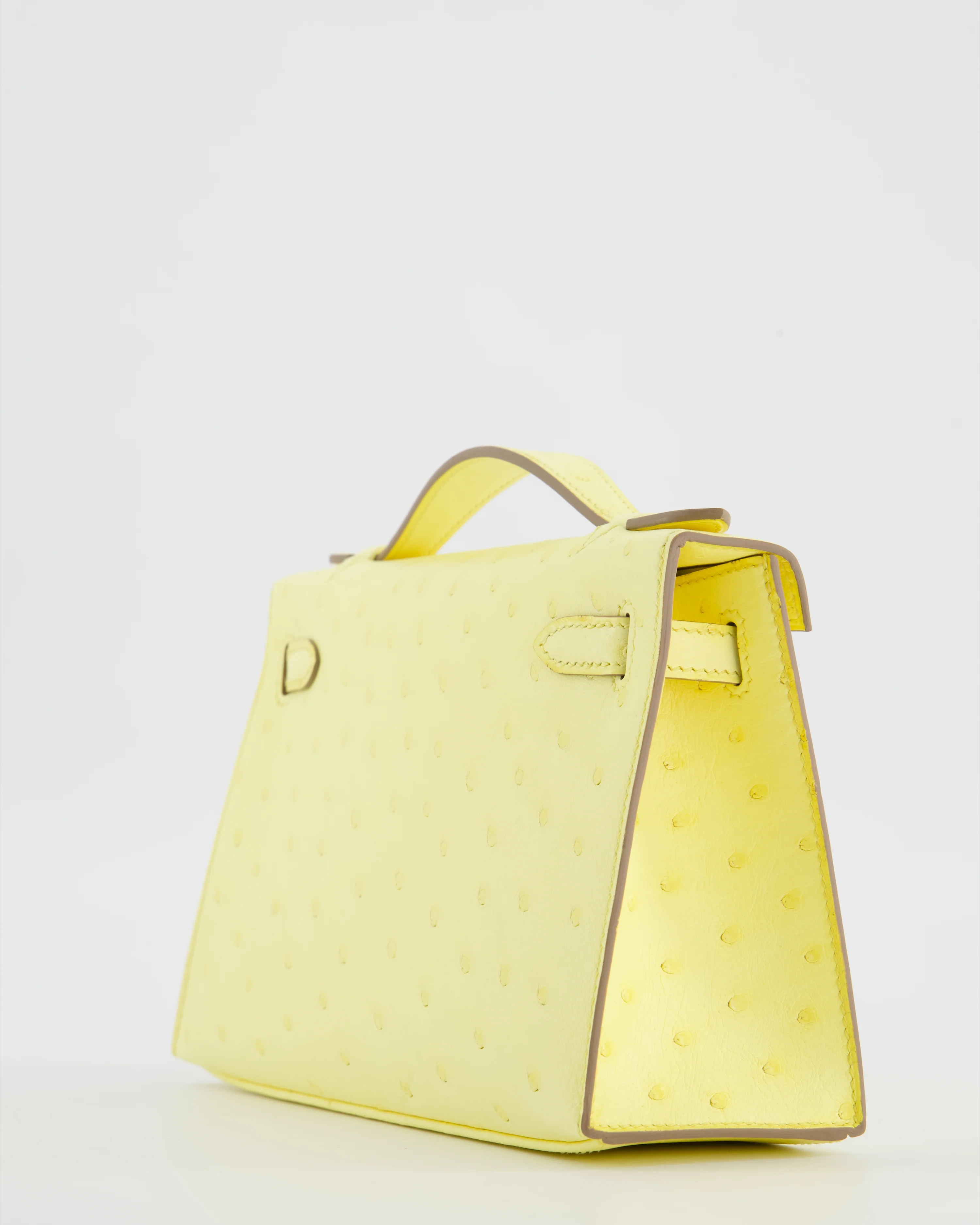 Hermès Kelly Pochette Bag in Limoncello Ostrich Leather with Palladium Hardware - Image 14