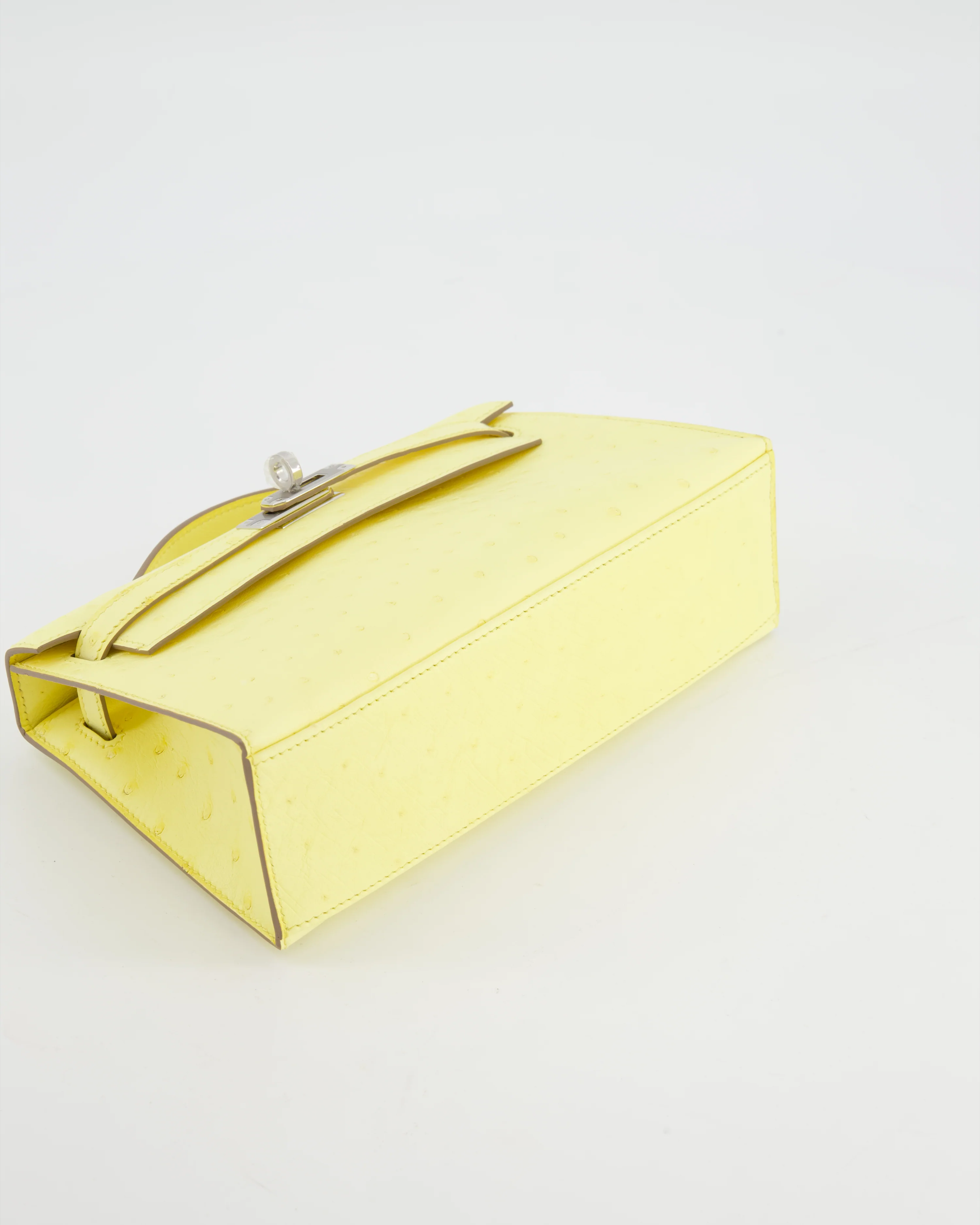 Hermès Kelly Pochette Bag in Limoncello Ostrich Leather with Palladium Hardware - Image 18
