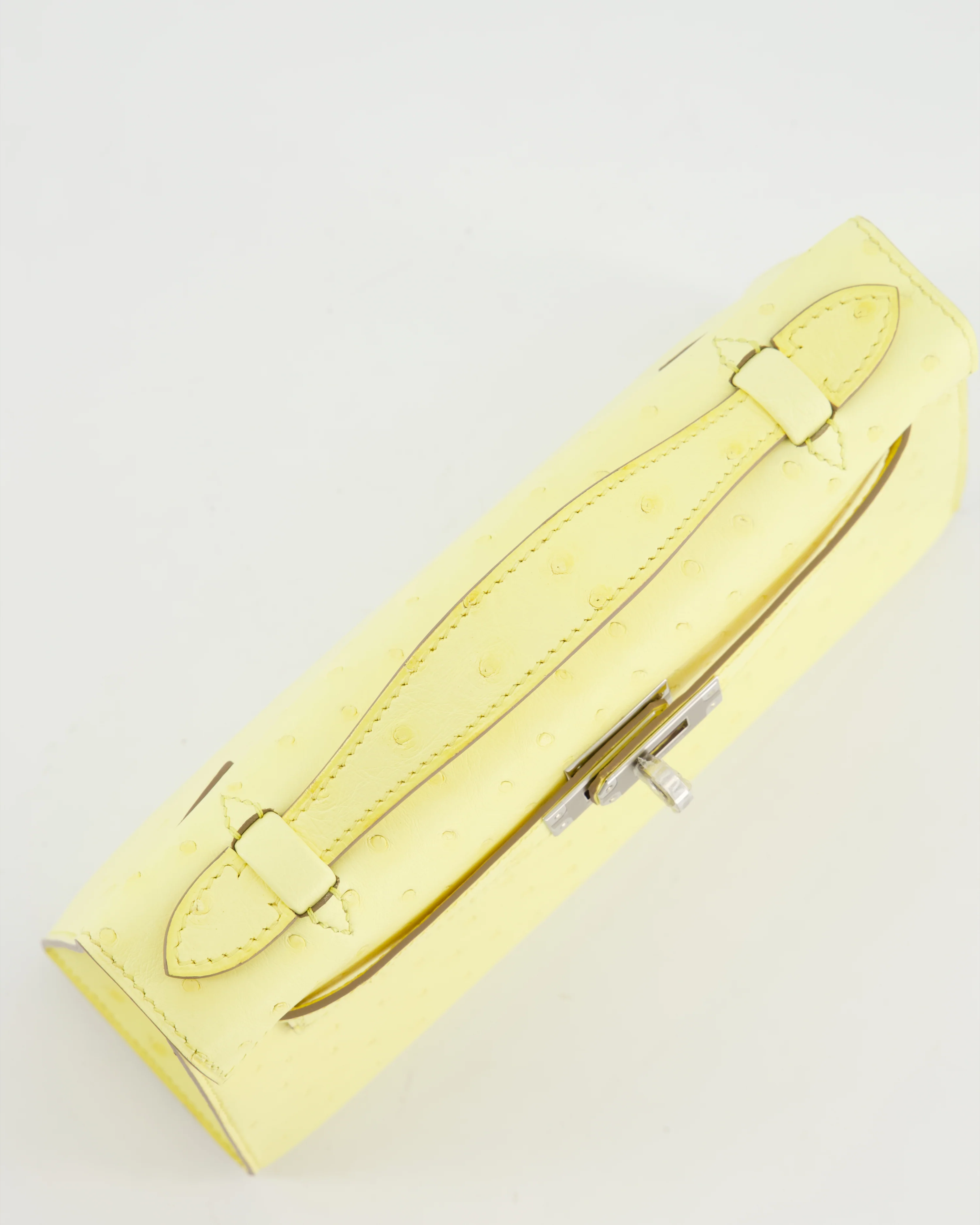 Hermès Kelly Pochette Bag in Limoncello Ostrich Leather with Palladium Hardware - Image 19