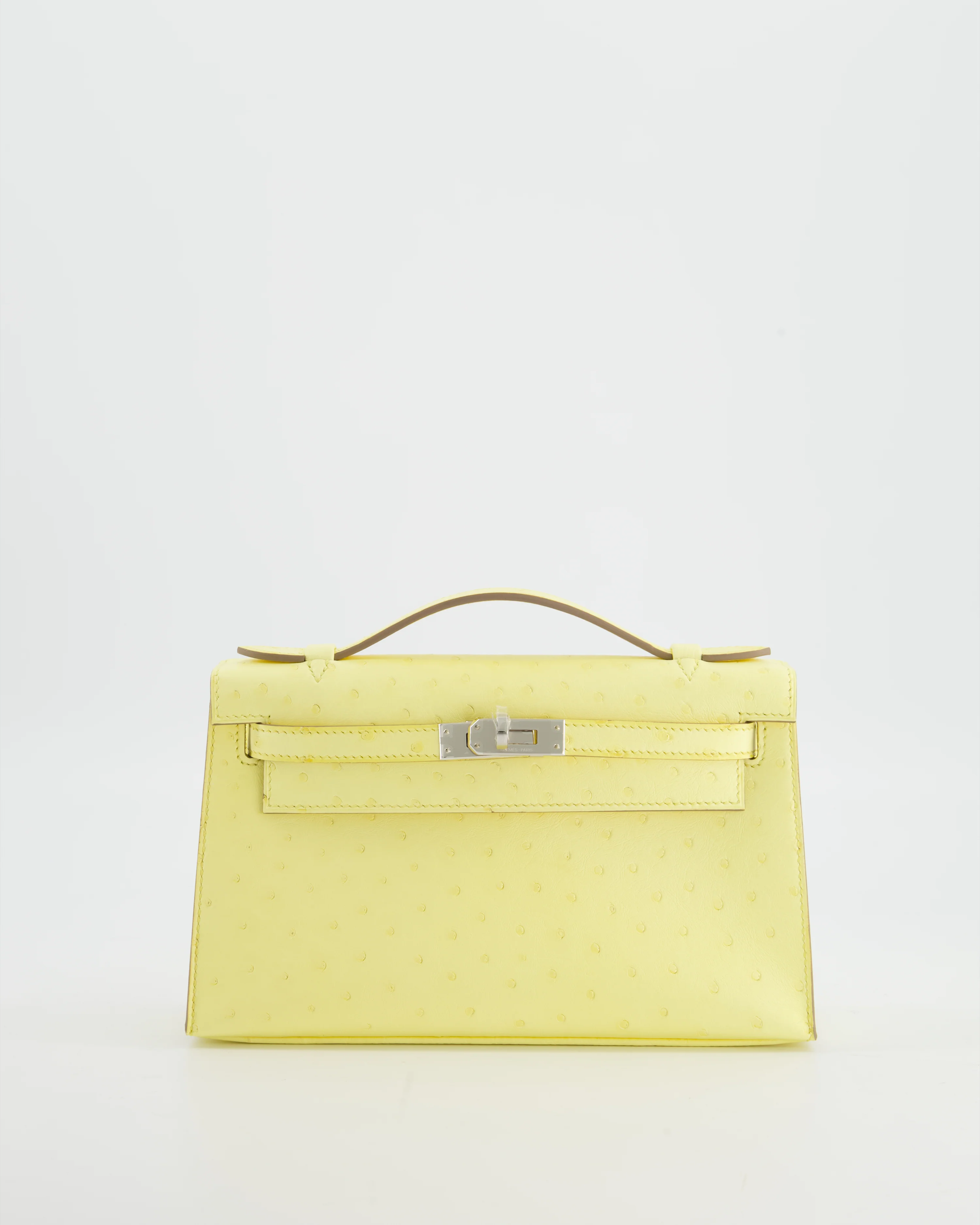 Hermès Kelly Pochette Bag in Limoncello Ostrich Leather with Palladium Hardware - Image 2