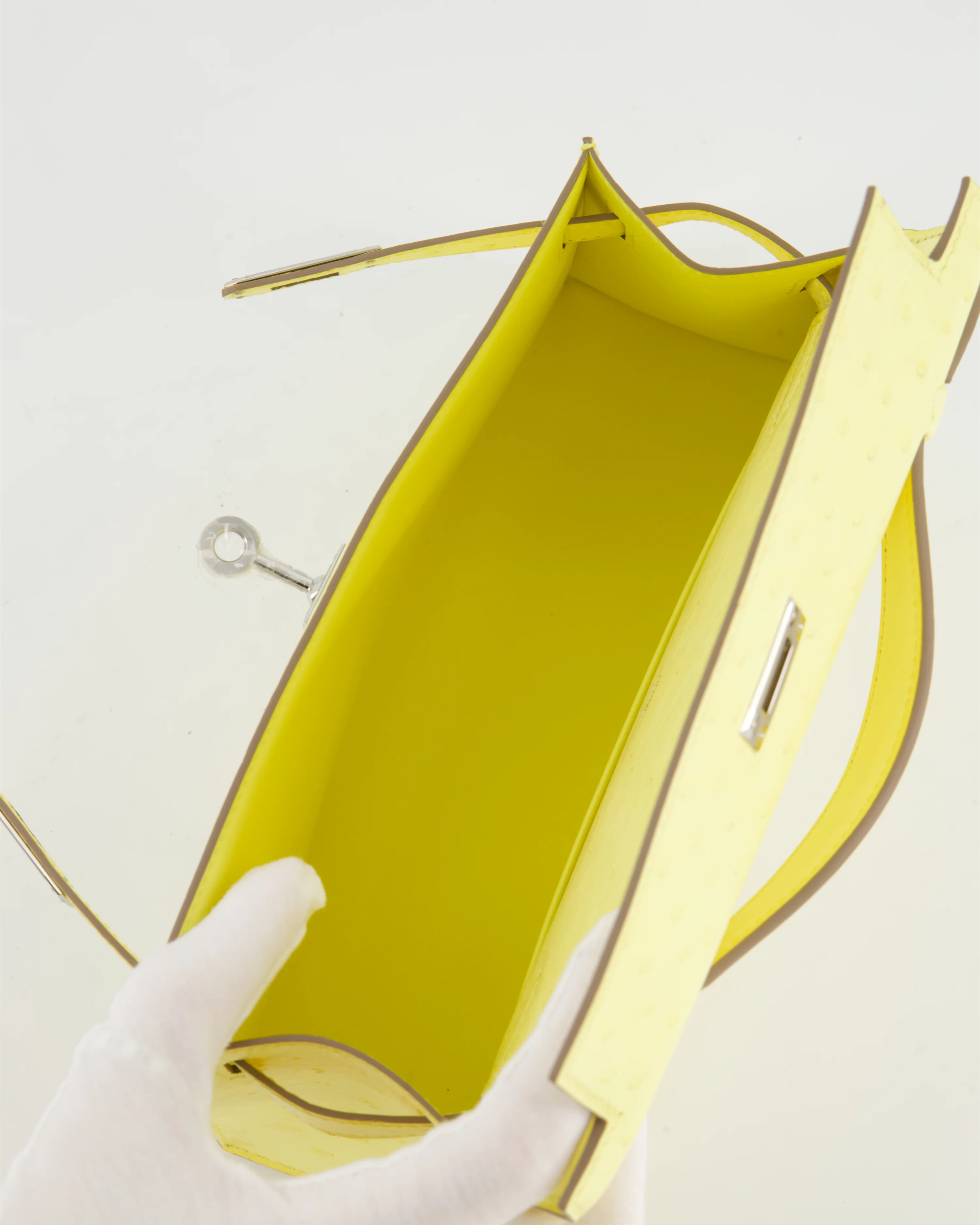 Hermès Kelly Pochette Bag in Limoncello Ostrich Leather with Palladium Hardware - Image 20