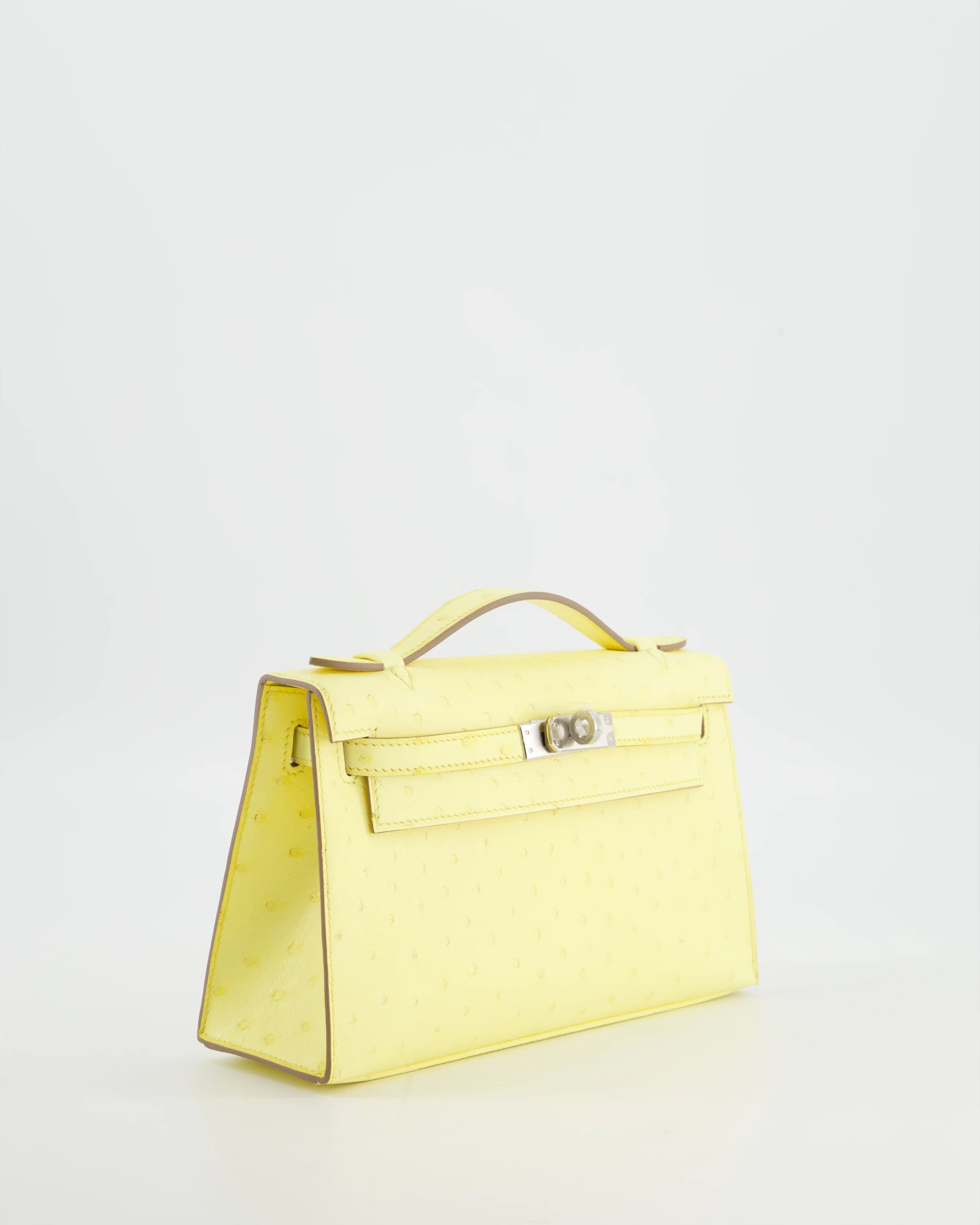 Hermès Kelly Pochette Bag in Limoncello Ostrich Leather with Palladium Hardware - Image 3
