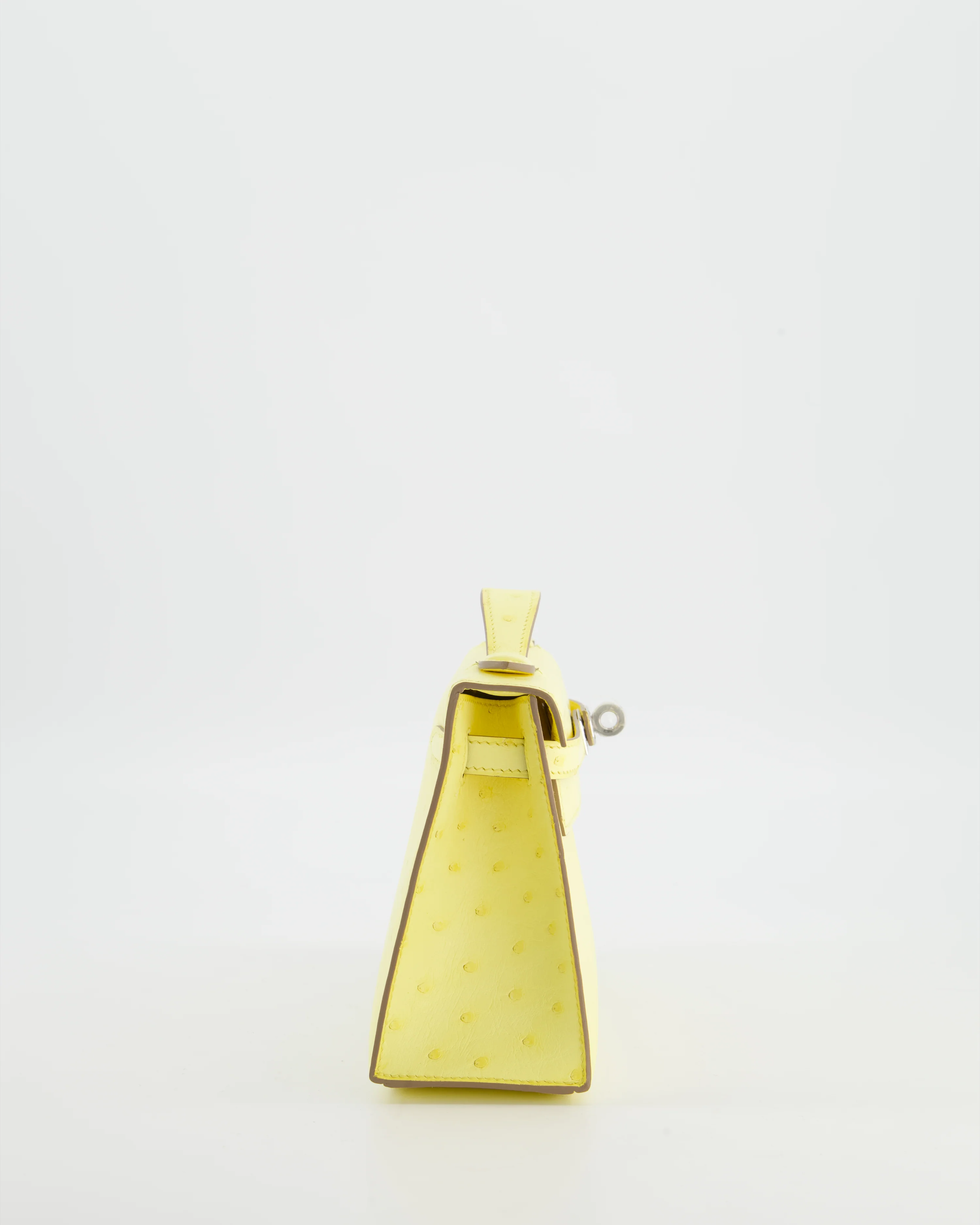 Hermès Kelly Pochette Bag in Limoncello Ostrich Leather with Palladium Hardware - Image 4