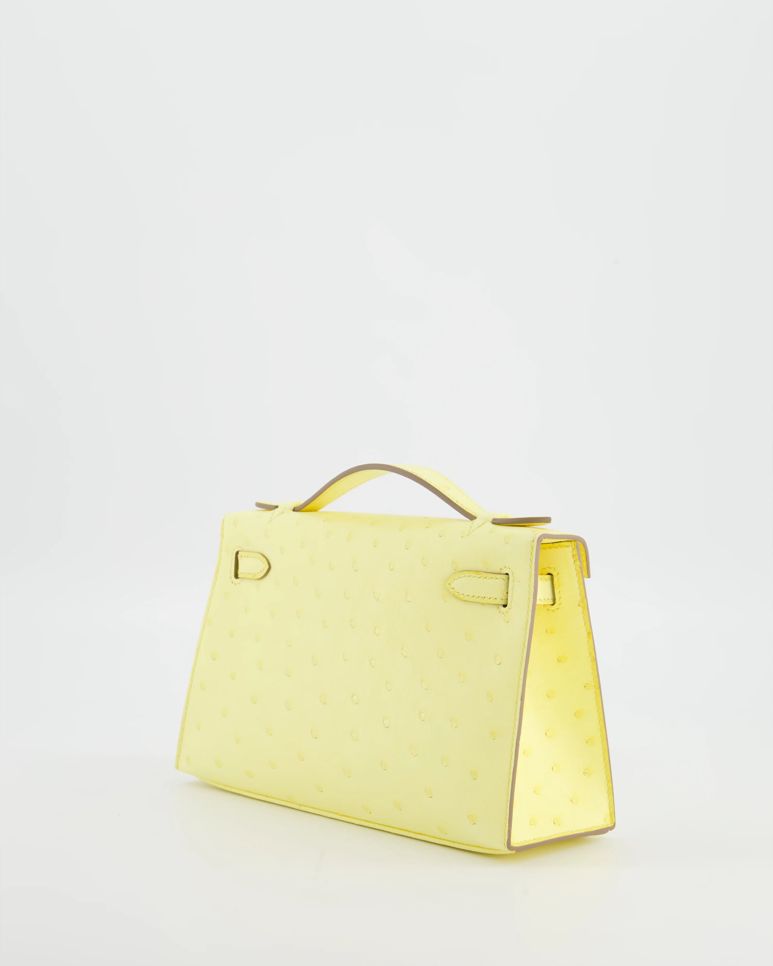 Hermès Kelly Pochette Bag in Limoncello Ostrich Leather with Palladium Hardware - Image 5