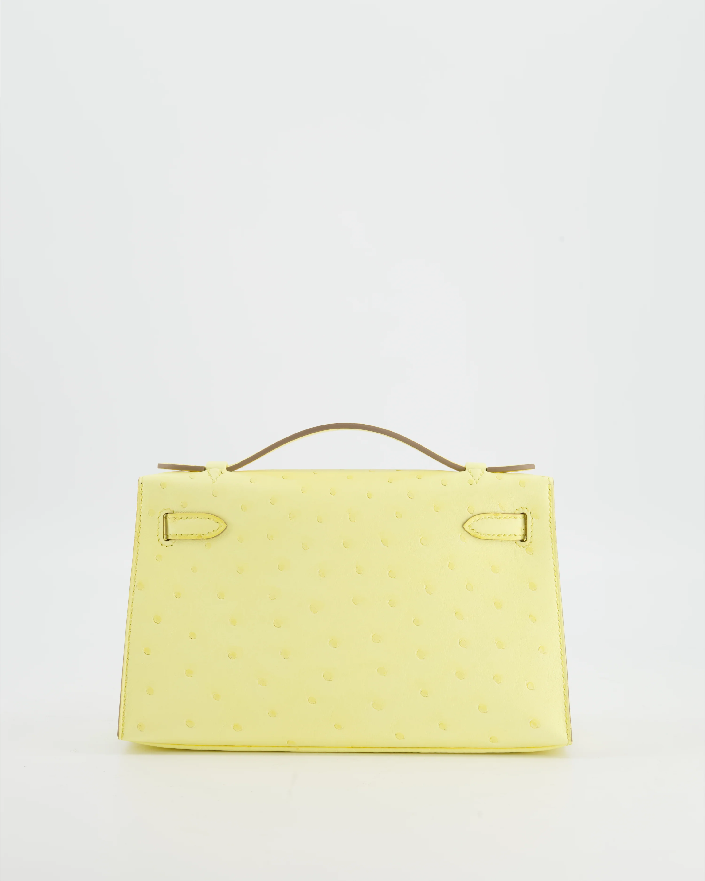 Hermès Kelly Pochette Bag in Limoncello Ostrich Leather with Palladium Hardware - Image 6
