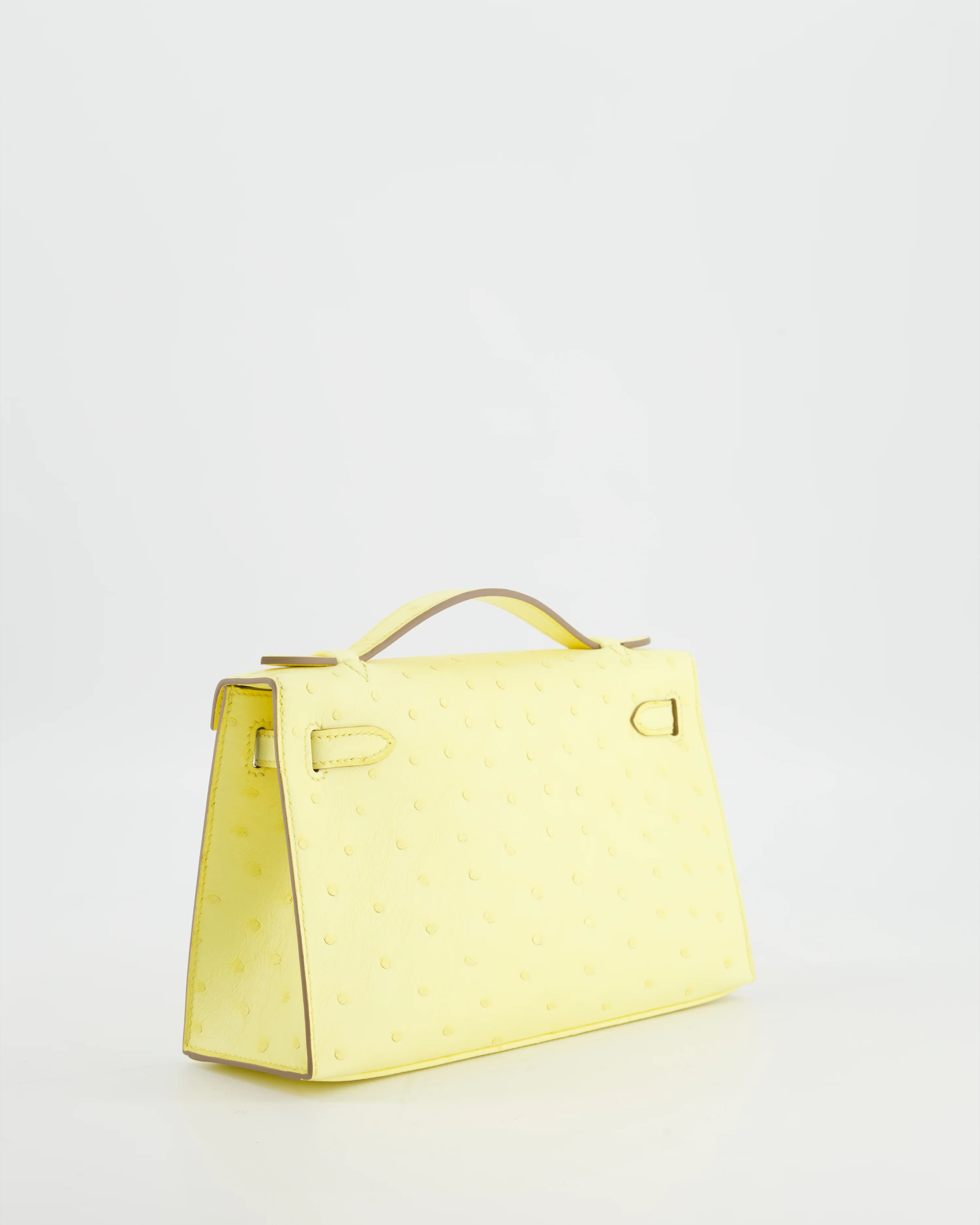 Hermès Kelly Pochette Bag in Limoncello Ostrich Leather with Palladium Hardware - Image 7