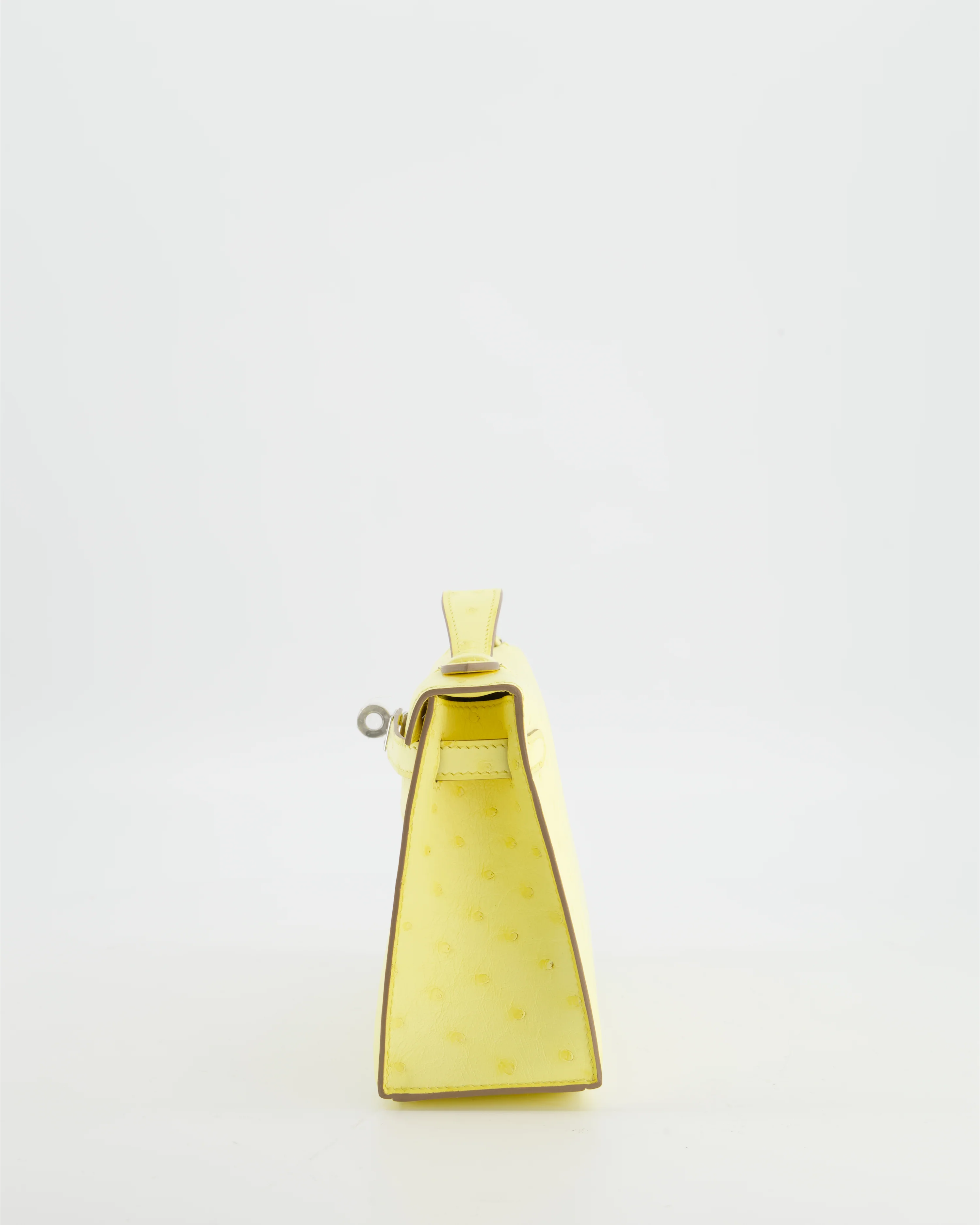 Hermès Kelly Pochette Bag in Limoncello Ostrich Leather with Palladium Hardware - Image 8