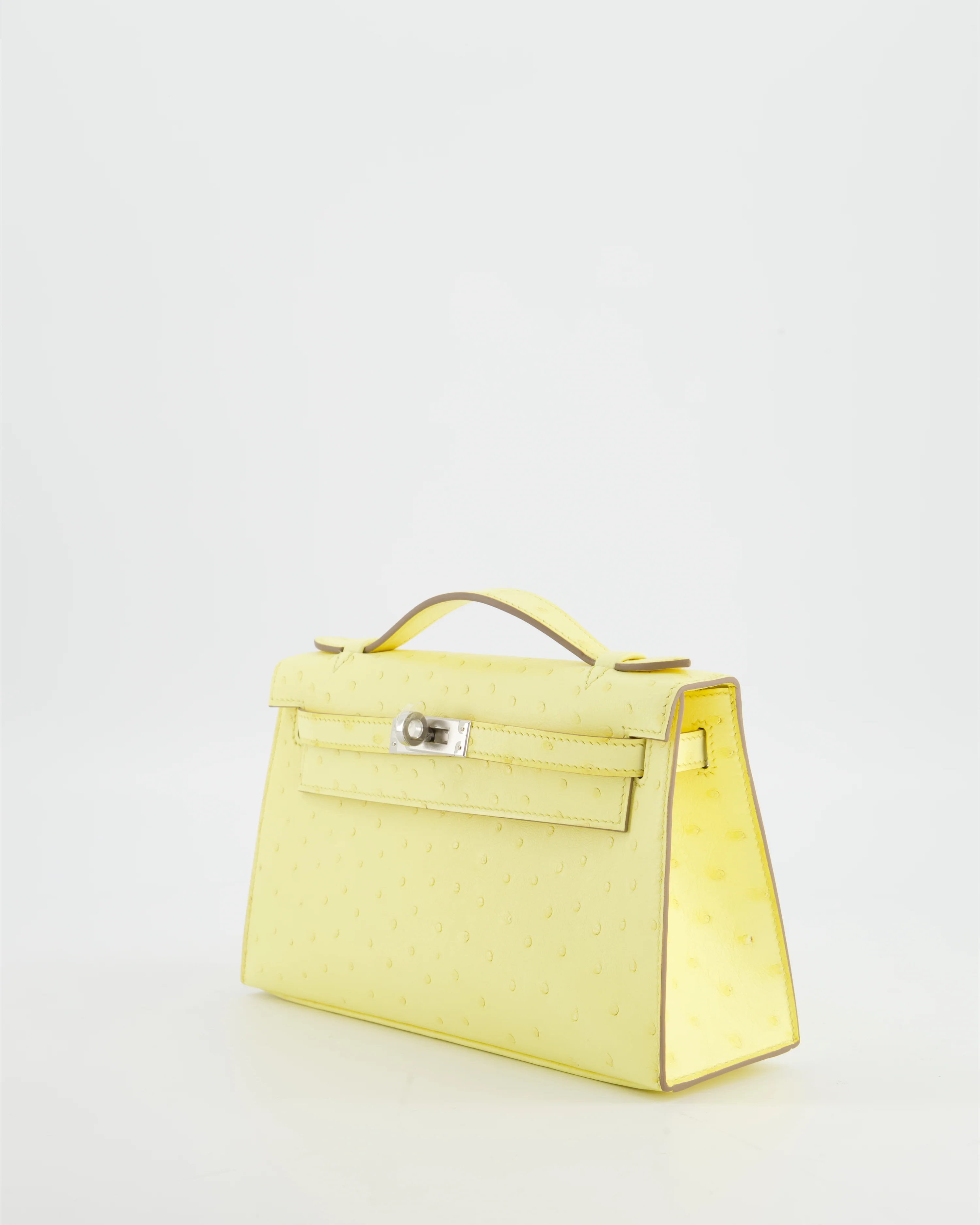 Hermès Kelly Pochette Bag in Limoncello Ostrich Leather with Palladium Hardware - Image 9
