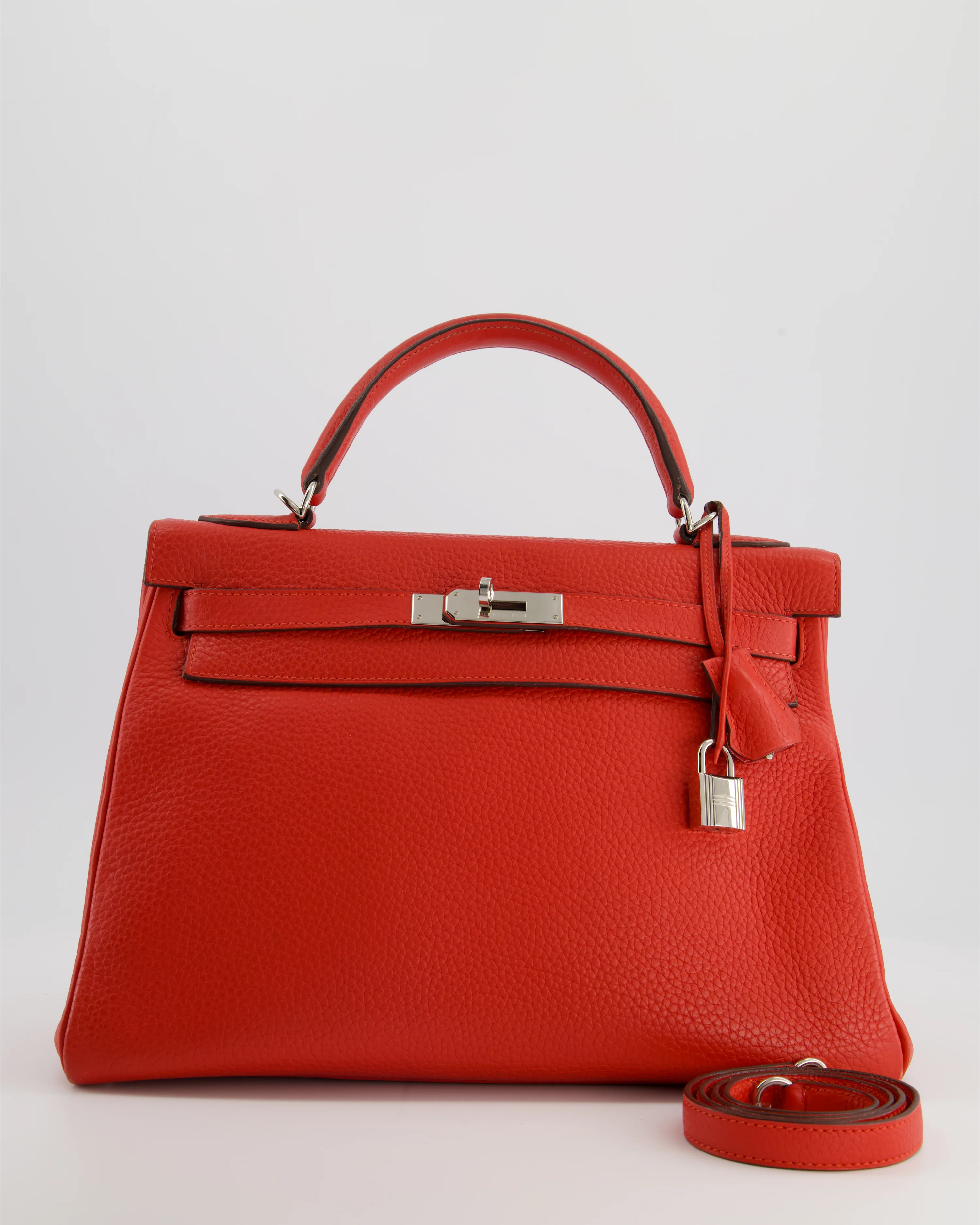 Hermès Kelly 32 Retourne Bag in Geranium Togo Leather and Palladium Hardware