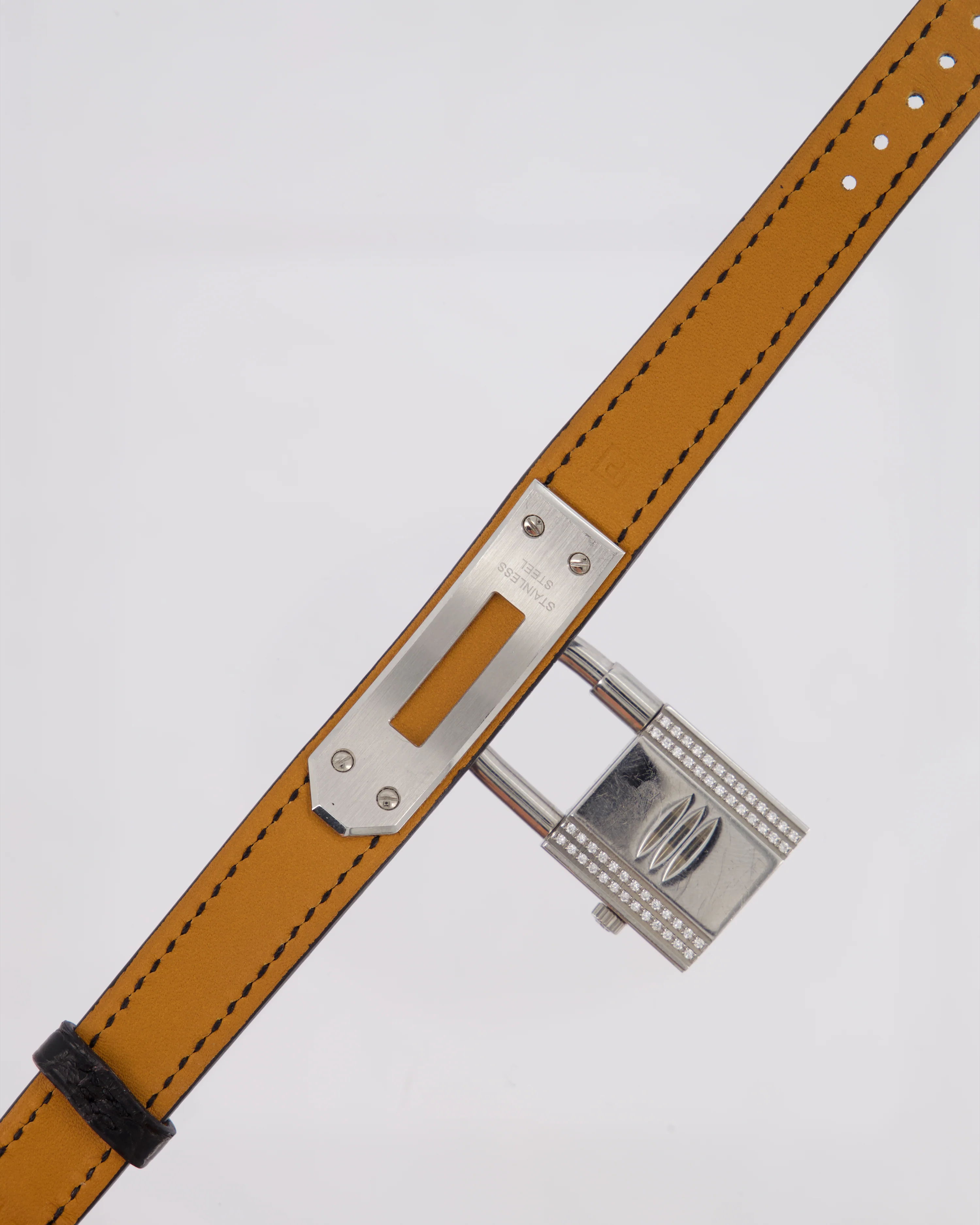 Hermès Kelly Stainless Steel, Diamonds, Black Alligator Crocodile strap and Mother of Pearl 20mm Watch - Image 5