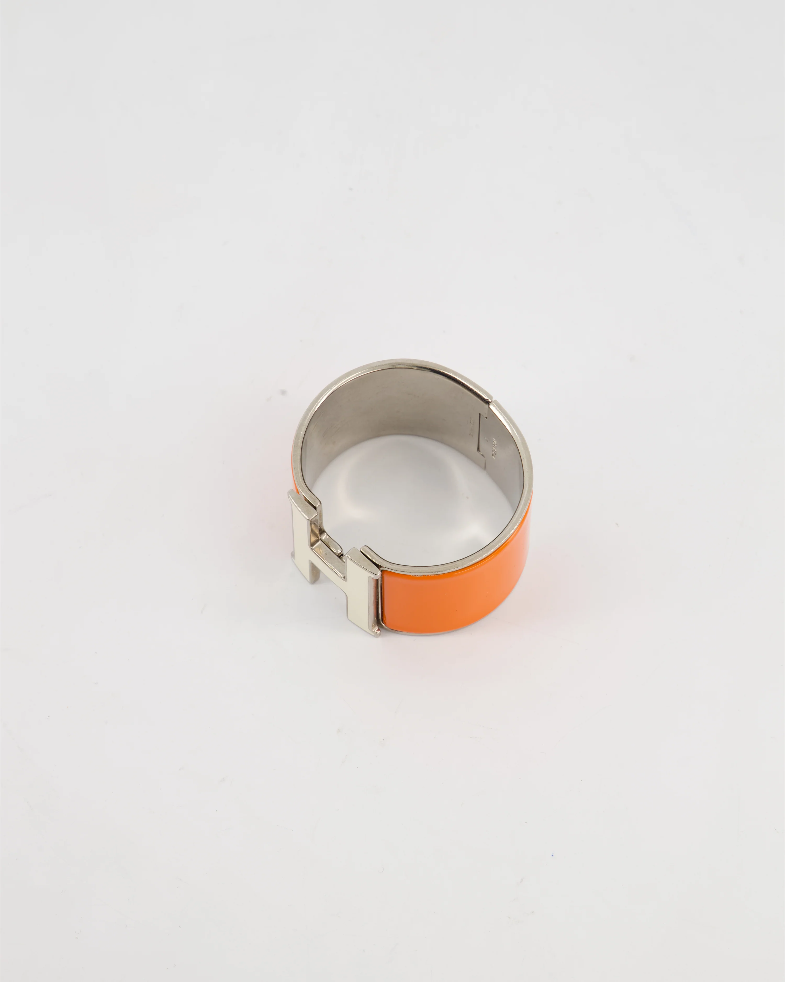 Hermès Large Clic H Bracelet in Orange Enamel & Cream H with Palladium Hardware - Image 5