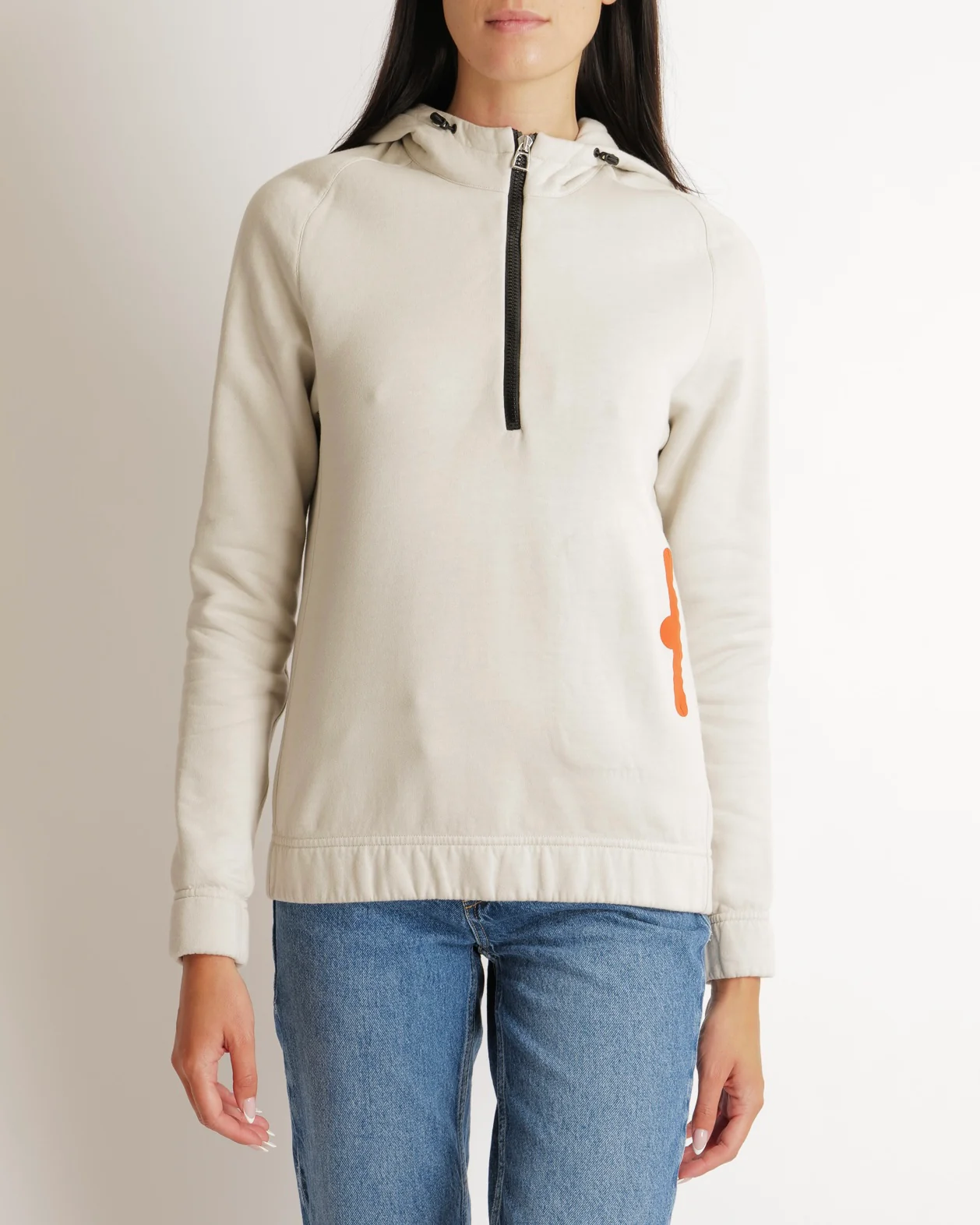 Hermès Light Grey Quarter Zip Sweatshirt with Orange Pocket Profile Detail Size M (UK 10) RRP £1,000