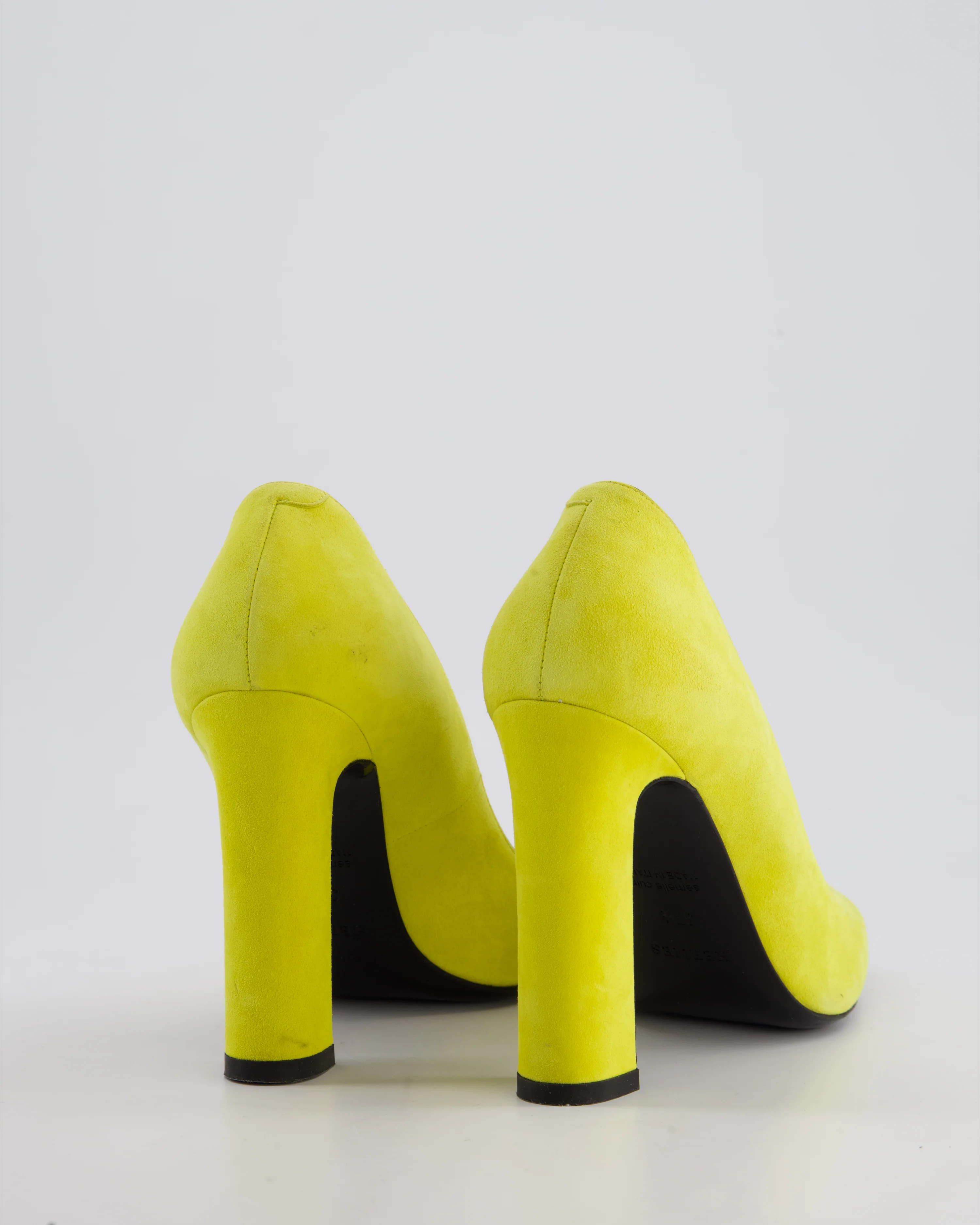 Hermès Lime Yellow Suede Squared Toe Heels Size EU 37.5 - Image 3