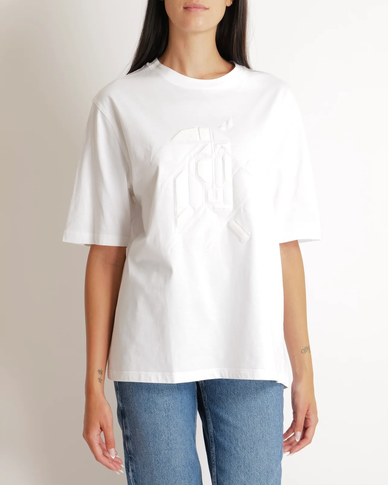 Hermès Menswear White T-Shirt with Abstract Textured Print Detail Size L