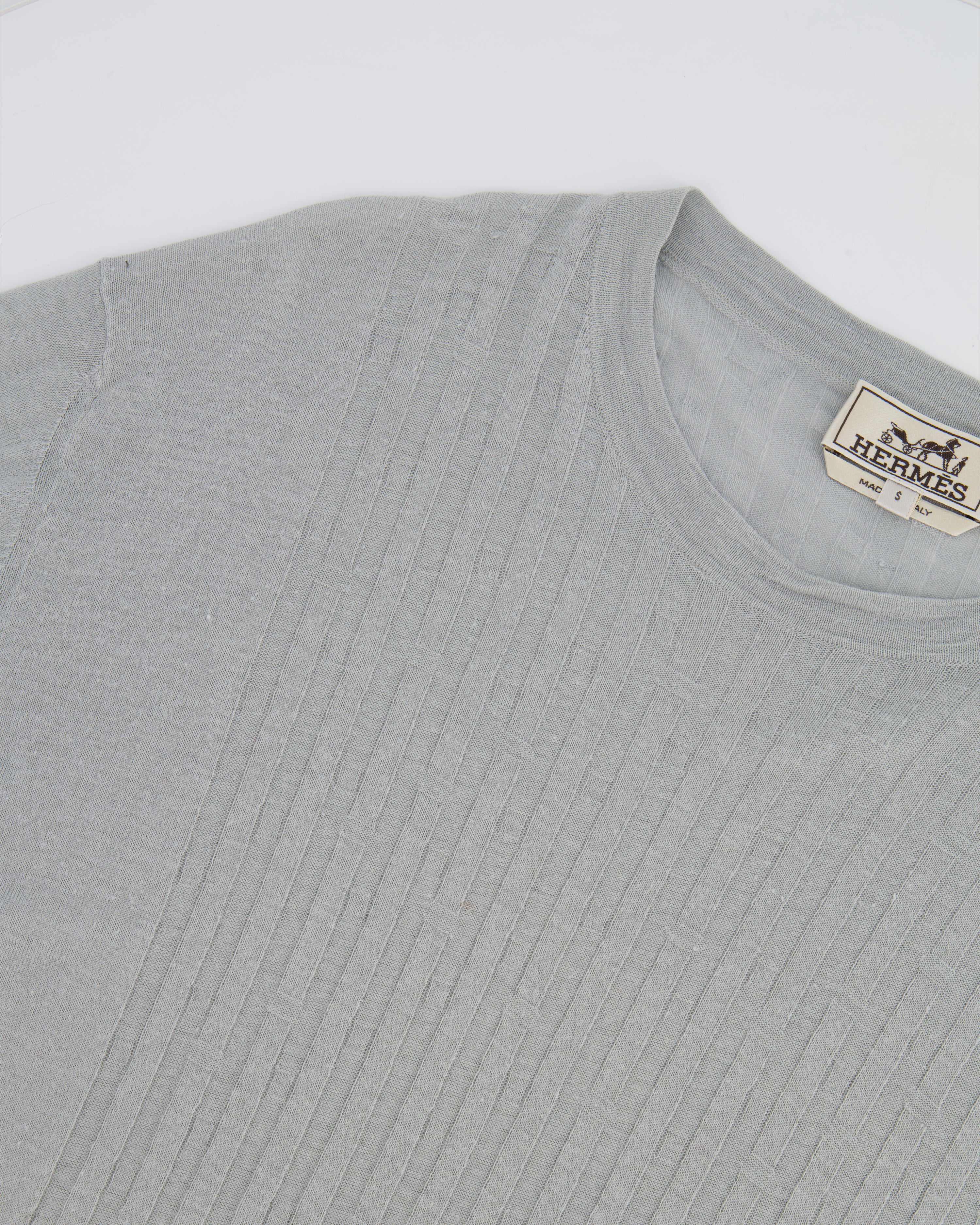 Hermès Menswear Grey T-Shirt with H Striped Details Size S (UK 36) - Image 3