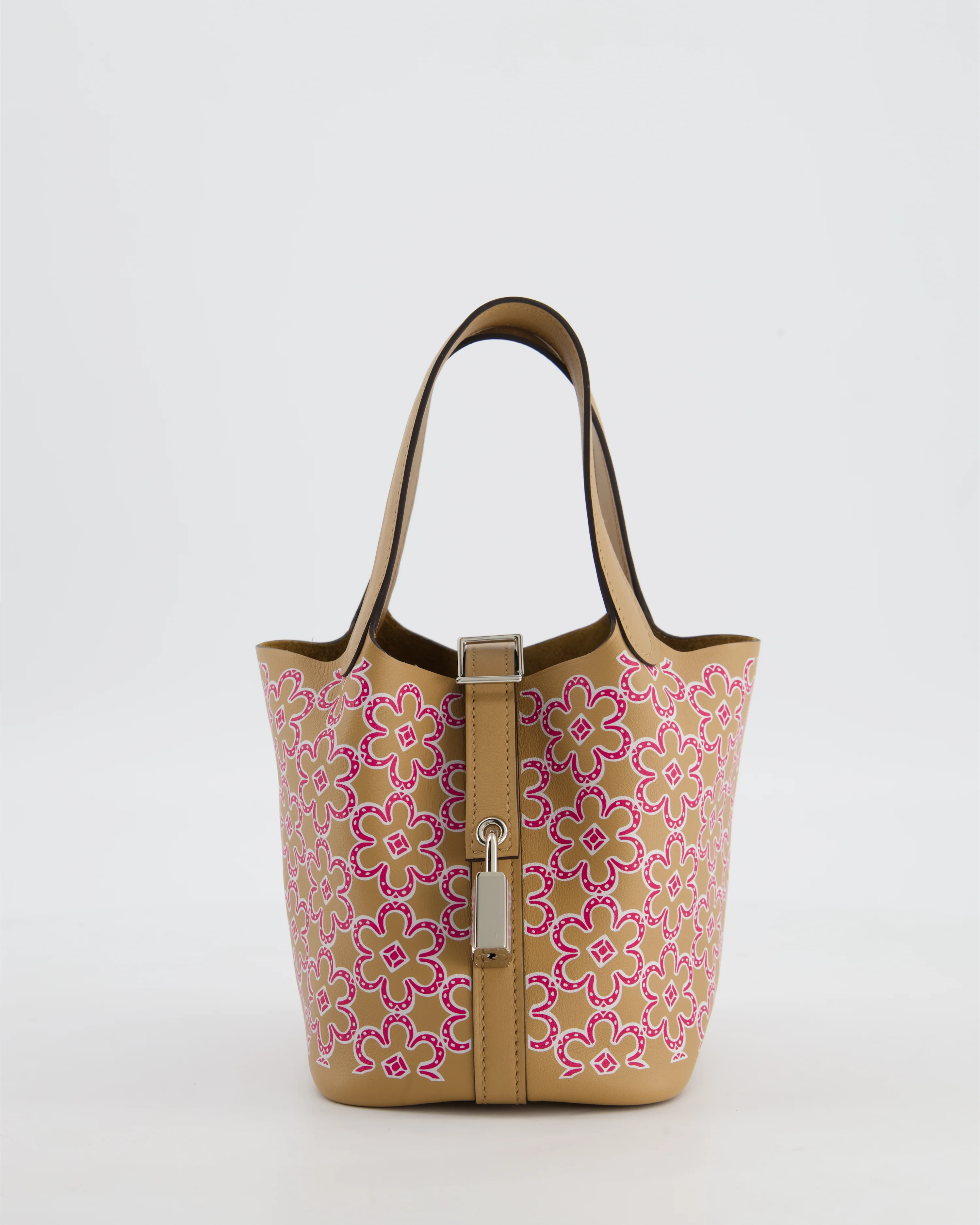 Hermès Micro Picotin 14 Lucky Daisy Bag in & Blanc, Chai & Framboise Swift Leather with Palladium Hardware