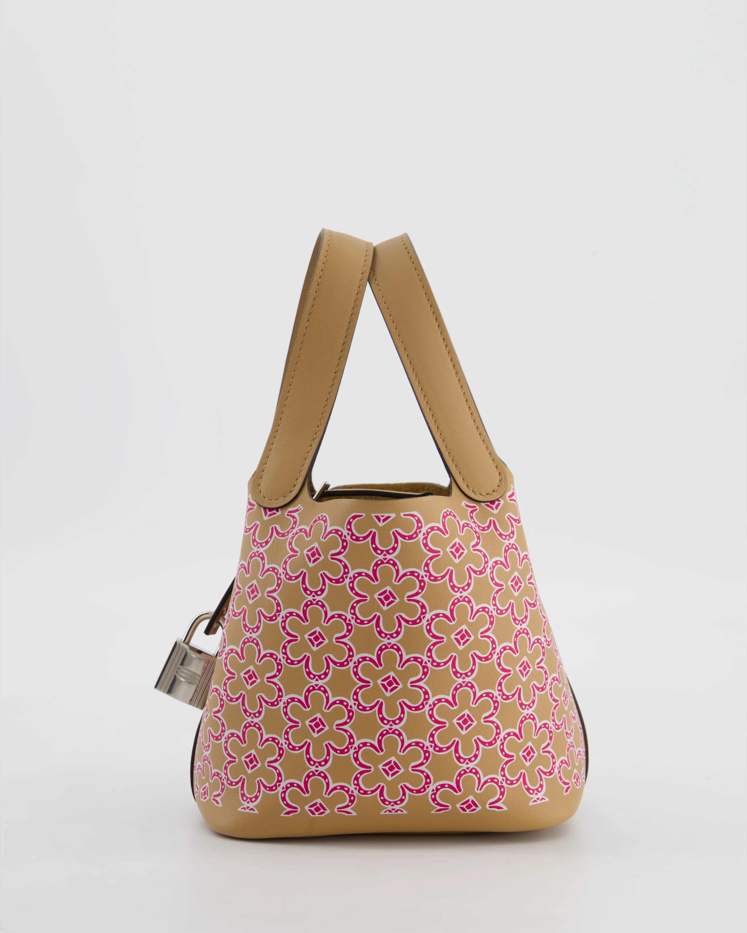 Hermès Micro Picotin 14 Lucky Daisy Bag in & Blanc, Chai & Framboise Swift Leather with Palladium Hardware - Image 10